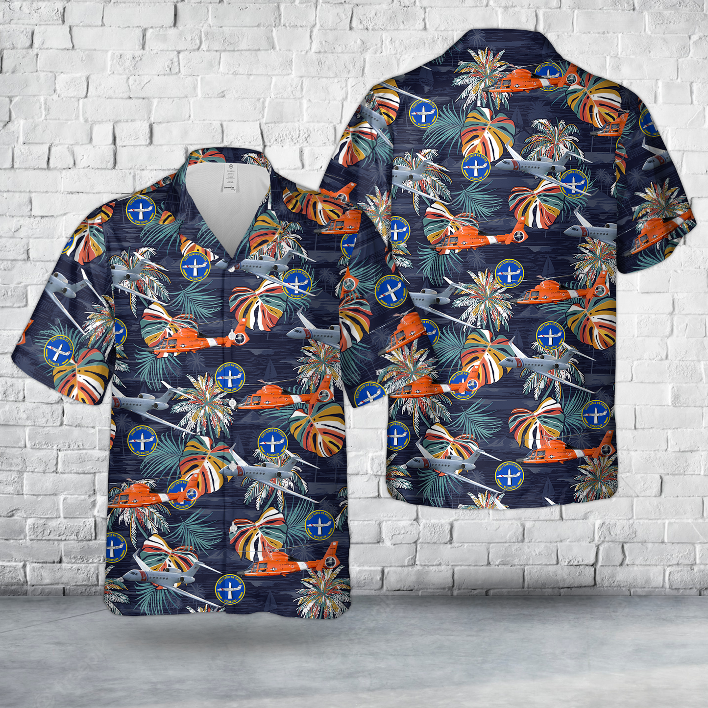 US Coast Guard Air Station Washington MH-65 Dolphin And C-37A Hawaiian Shirt