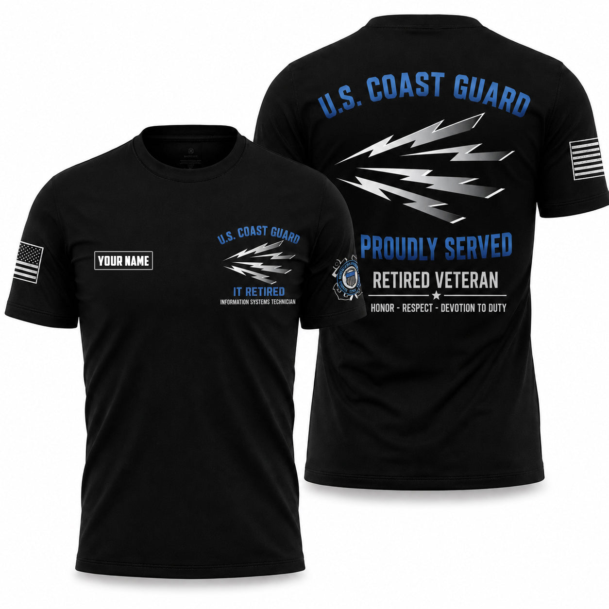 Custom Name US Coast Guard Information Systems Technician Retired Veteran 3D T-Shirt