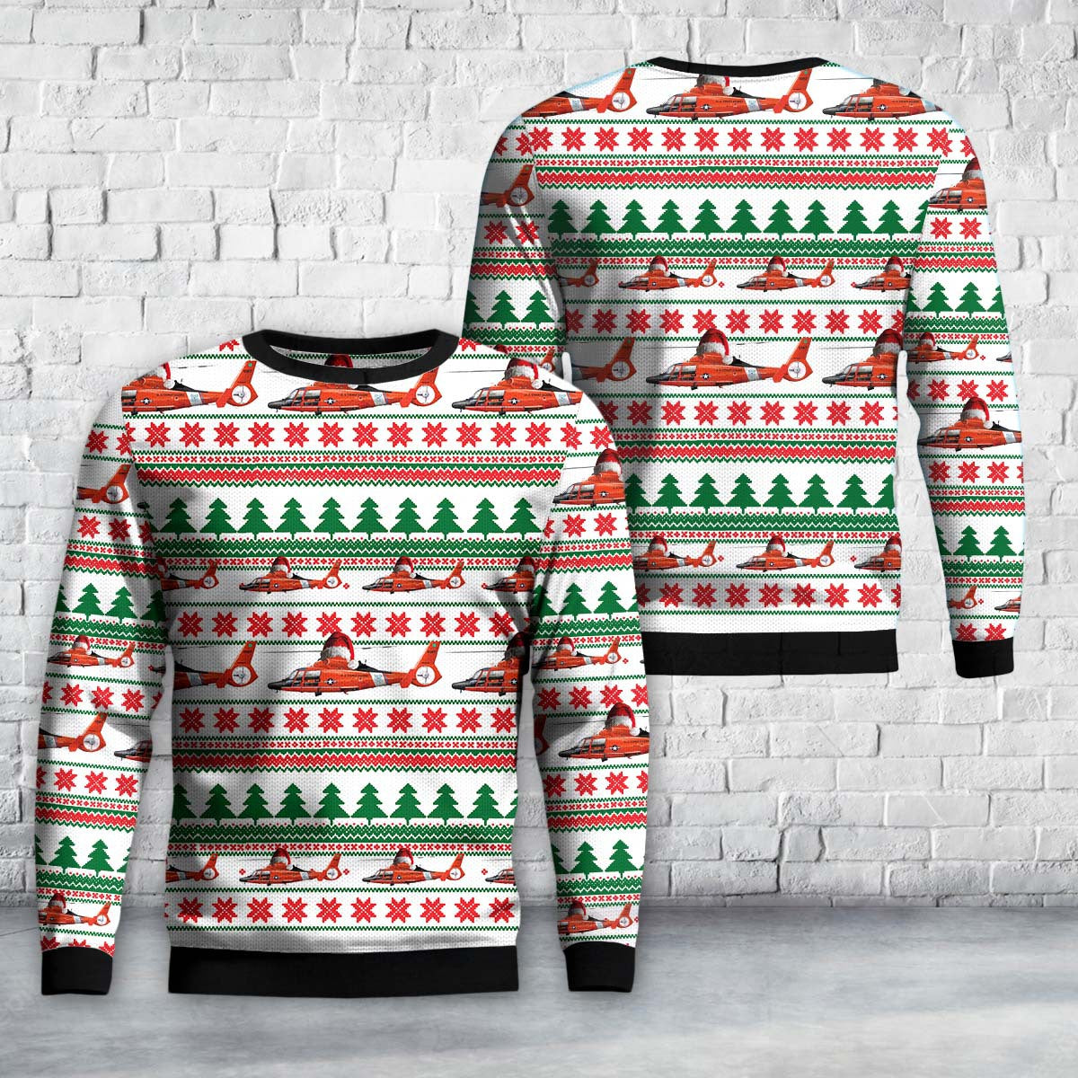 US Coast Guard MH-65D Dolphin, USCG, Coast Guard Air Station Savannah, GA AOP Christmas Ugly Sweater