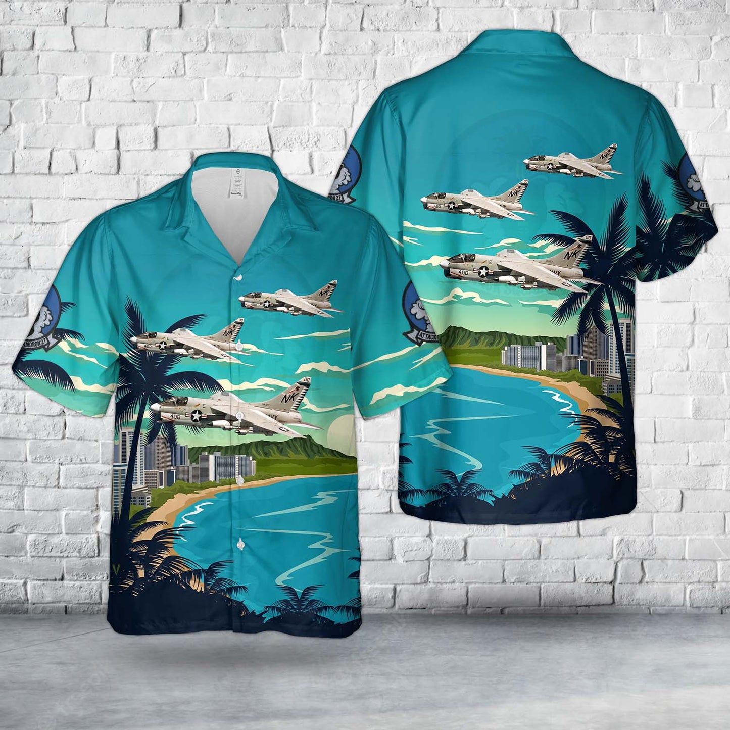 US Navy A-7E Corsair II (VA-27 / CVW-14) Attack Squadron 27 (ATKRON 27) VA-27 Royal Maces Hawaiian Shirt