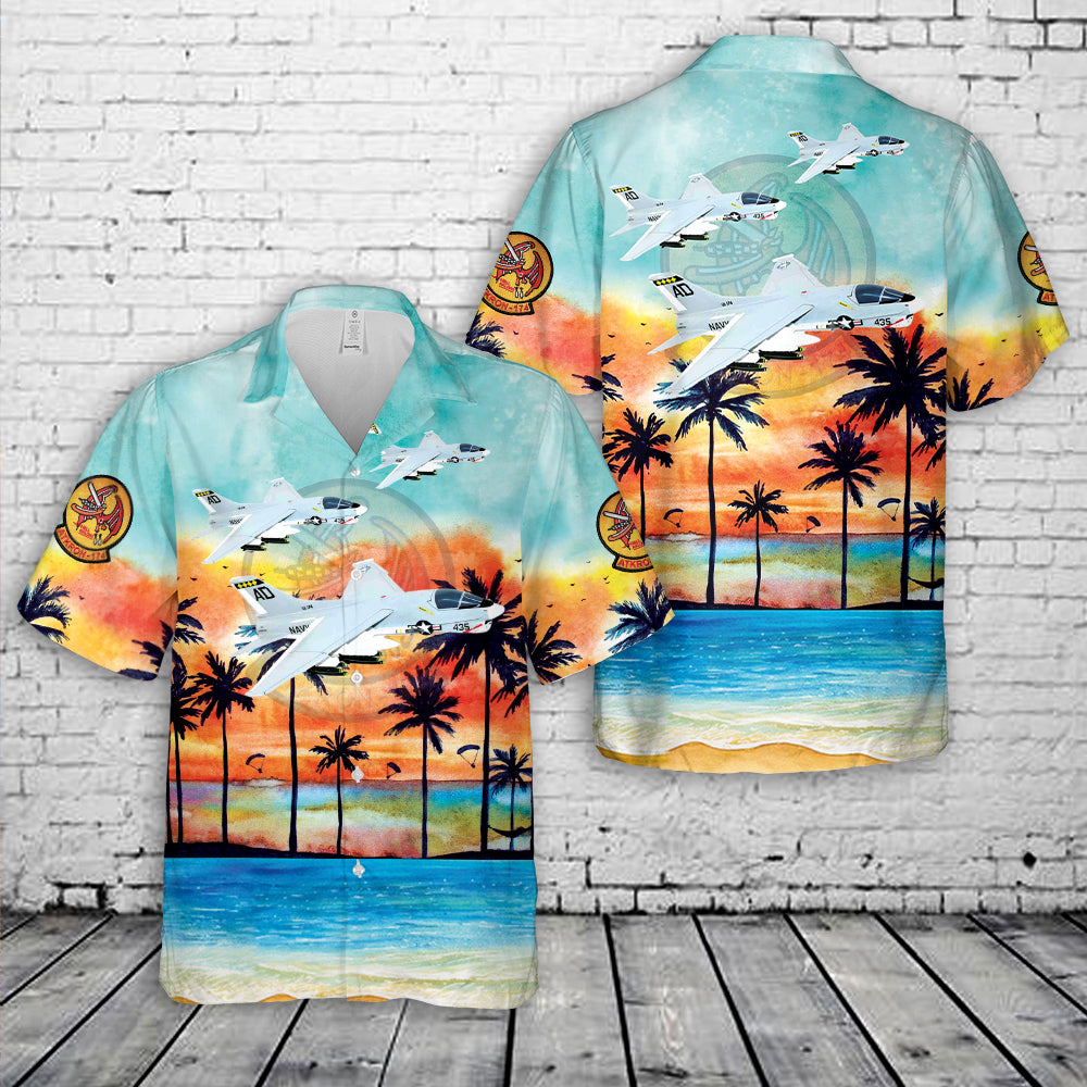 US Navy Attack Squadron 174 (VA-174) "Hellrazors" (1976) A-7e Corsair II Hawaiian Shirt