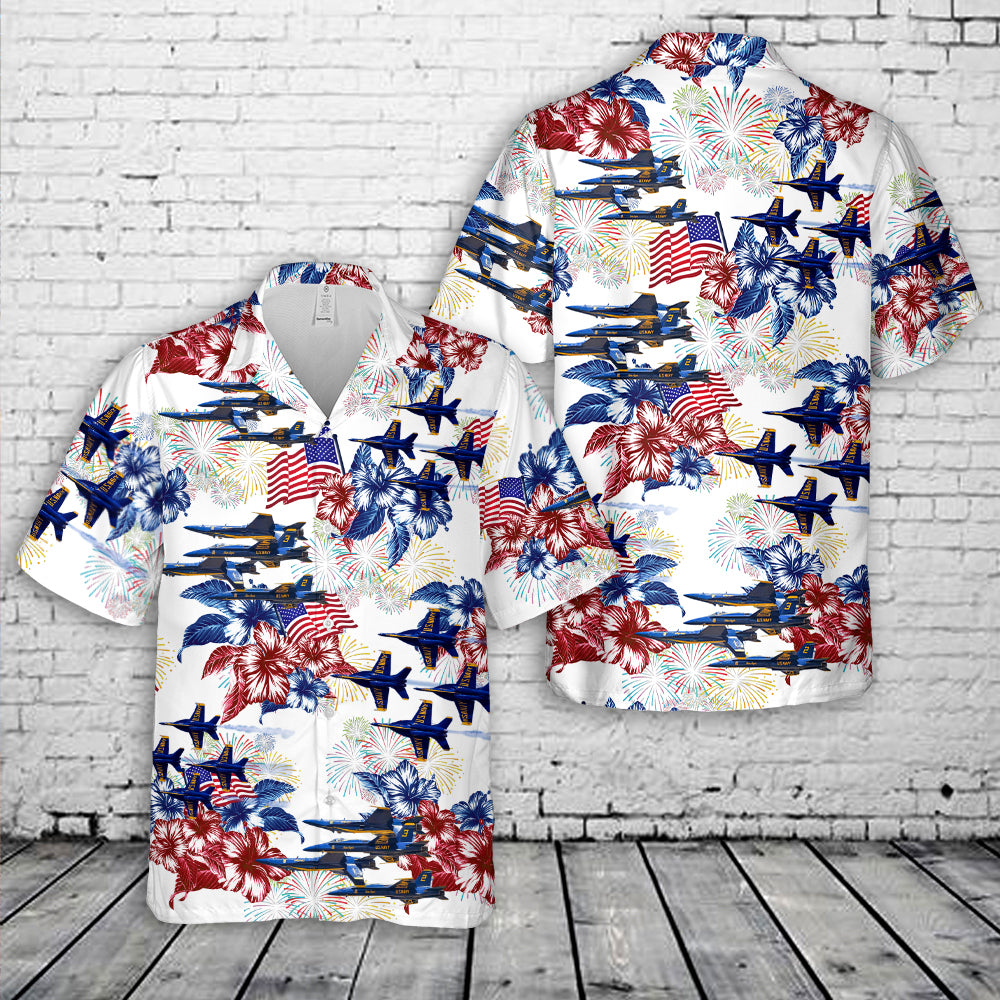US Navy Blue Angels F18 Hornet , 4th Of July Hawaiian Shirt