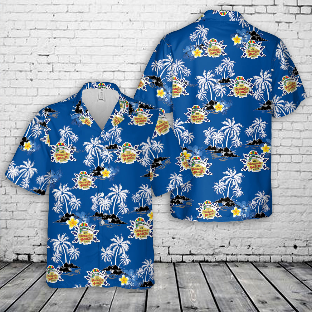 US Navy Blue Angels Pensacola Beach Sign and Blues Hawaiian Shirt