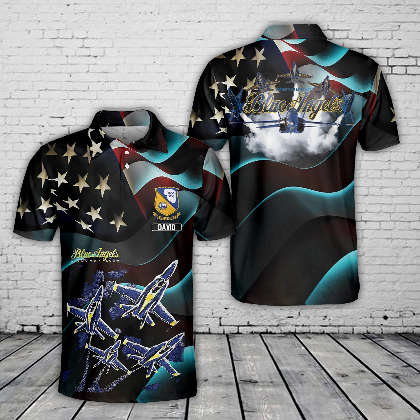 Custom Name US Navy Blue Angels Polo Shirt