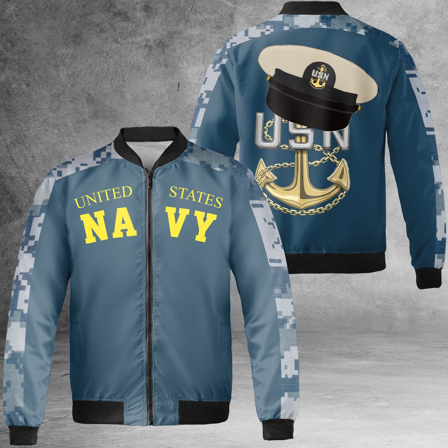 US Navy Chief Anchor AOP Fleece Bomber Jacket