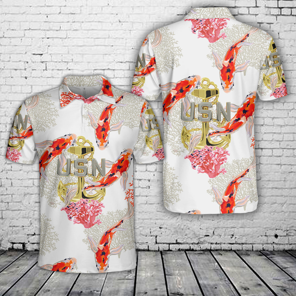 US Navy Chief Anchor Red with White Leaves Polo Shirt