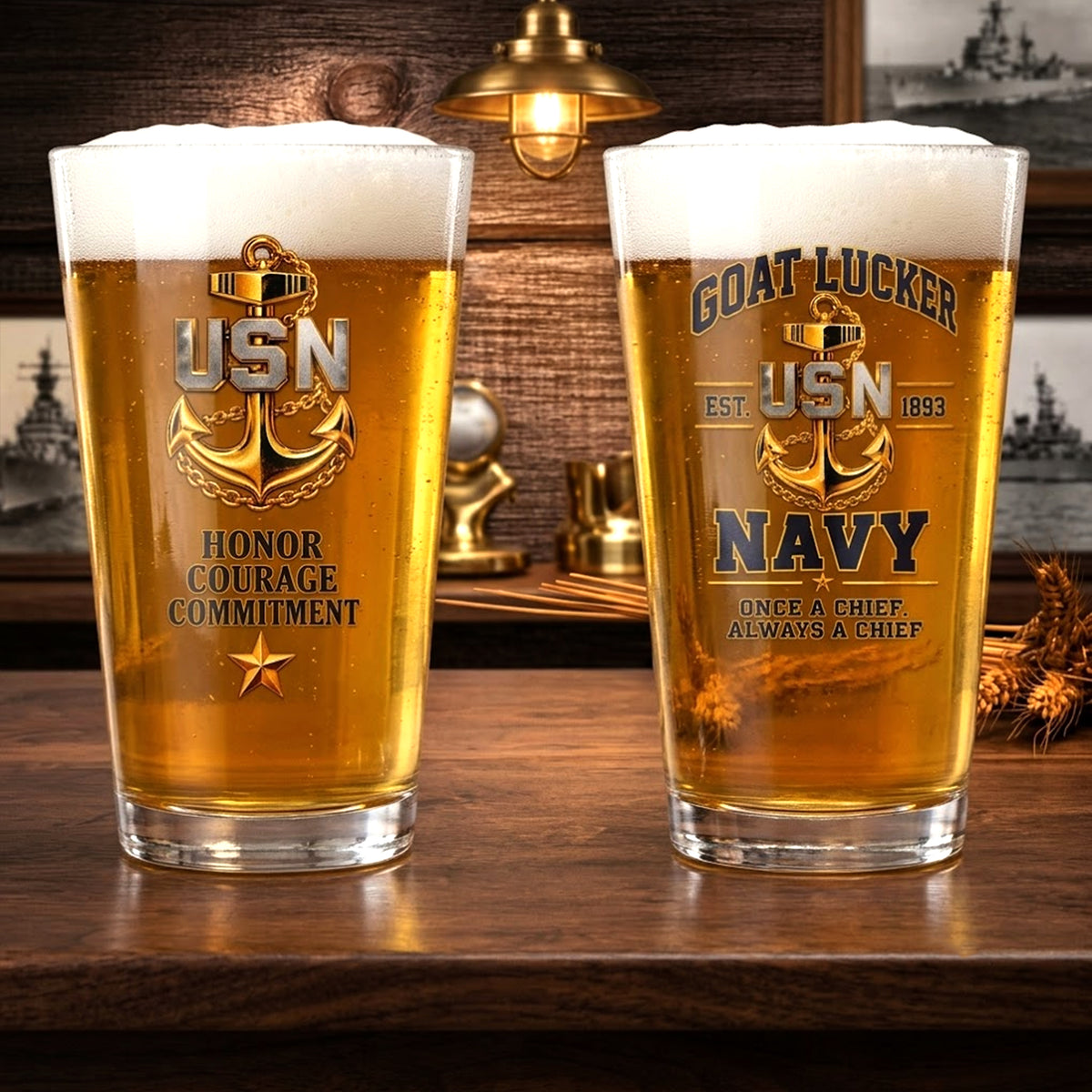 US Navy Chief Goat Locker 16oz Beer Glass
