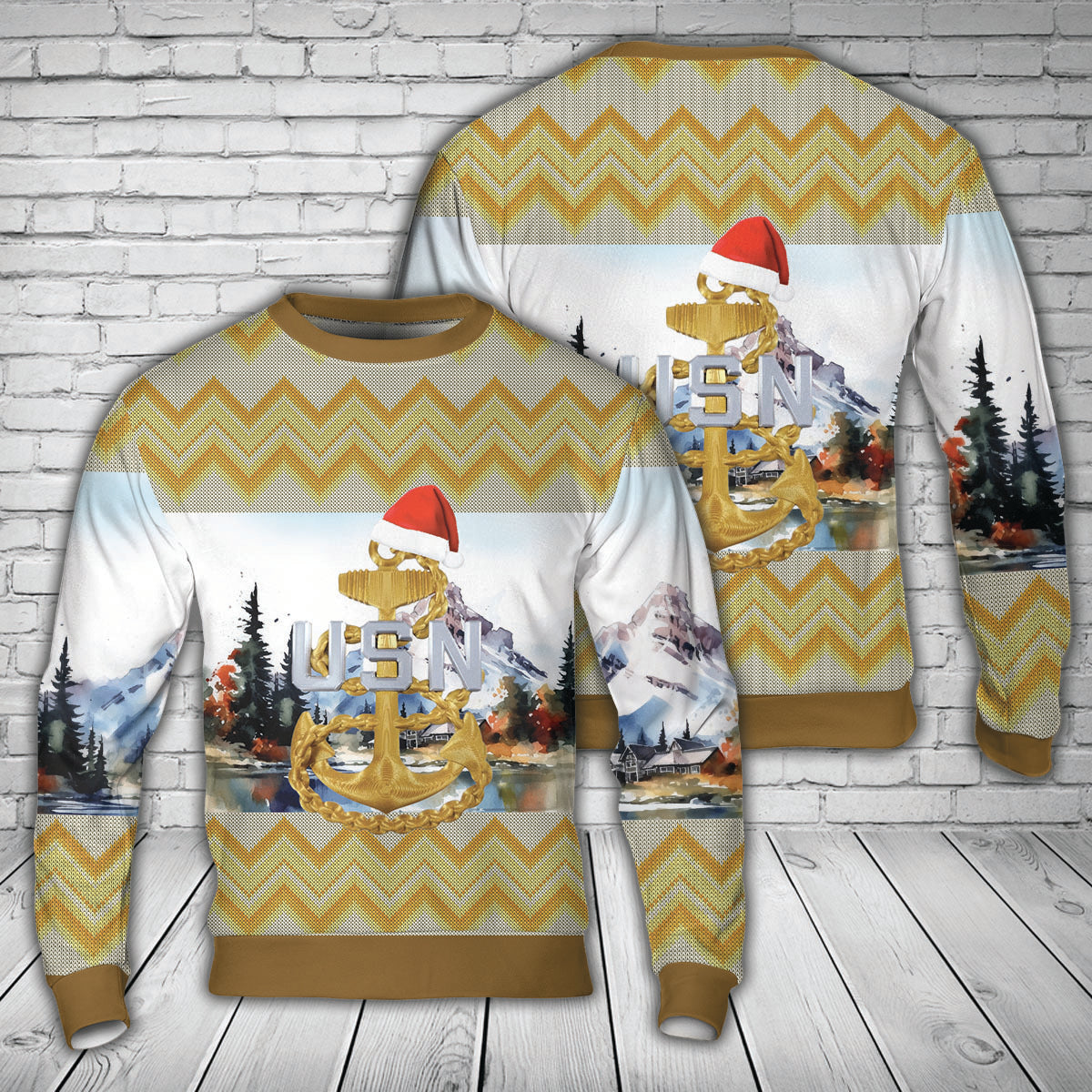 US Navy Chief Petty Officer Anchors E-7 E-8 E-9 Christmas AOP Sweater