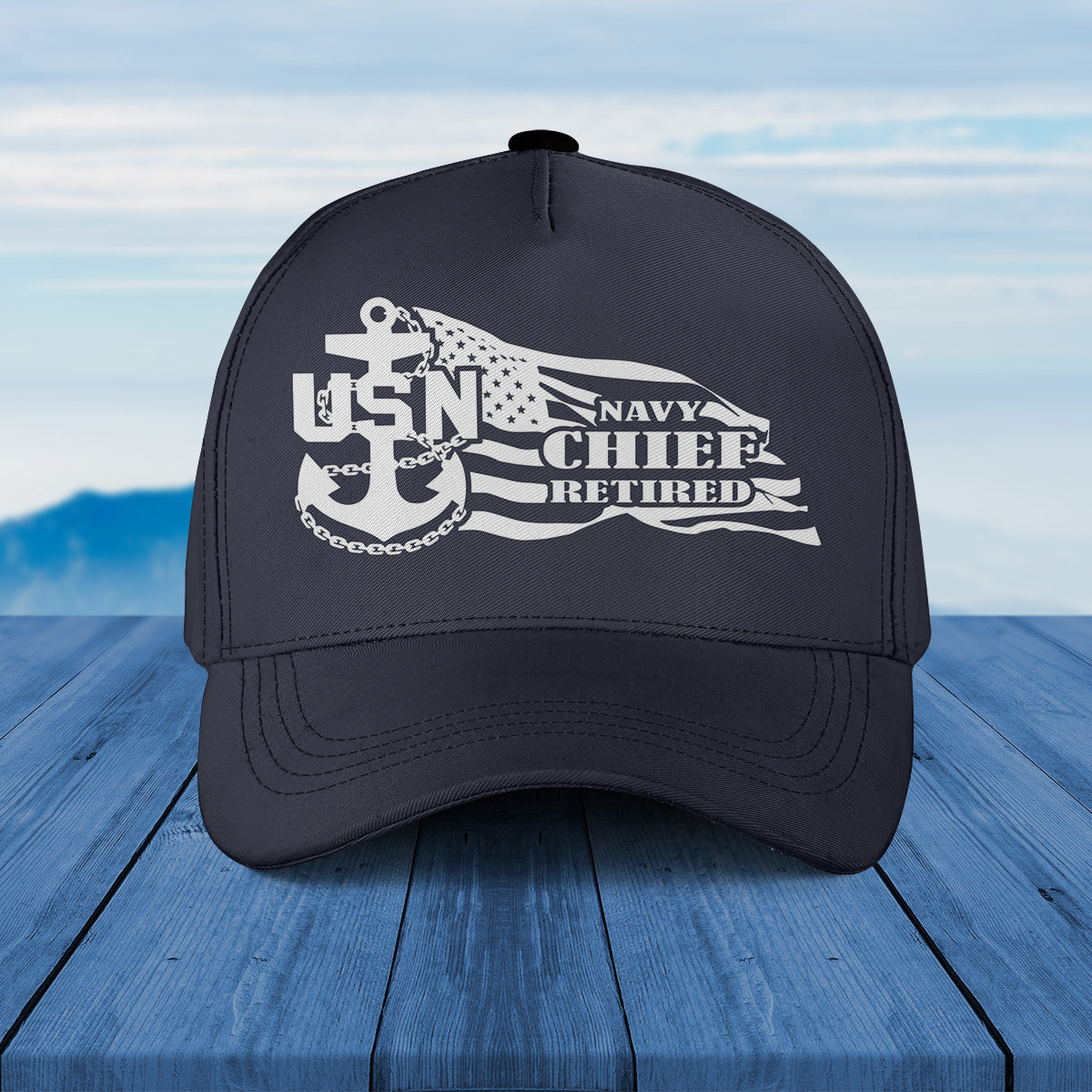 US Navy Chief Retired Distressed American Flag Baseball Cap