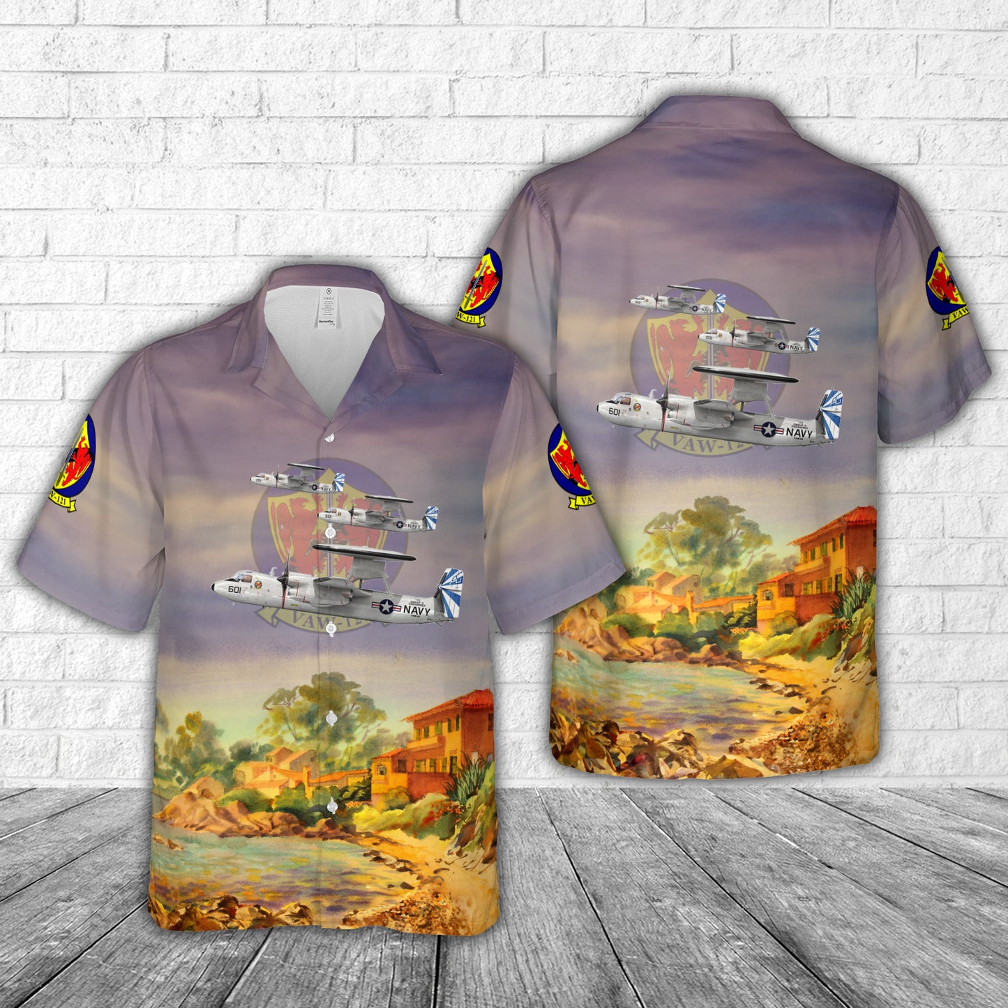 US Navy E-2C Hawkeye VAW-121 Bluetails, AG601 161346. CVW-7, USS Dwight D Eisenhower CVN-69 - 1989 Hawaiian Shirt