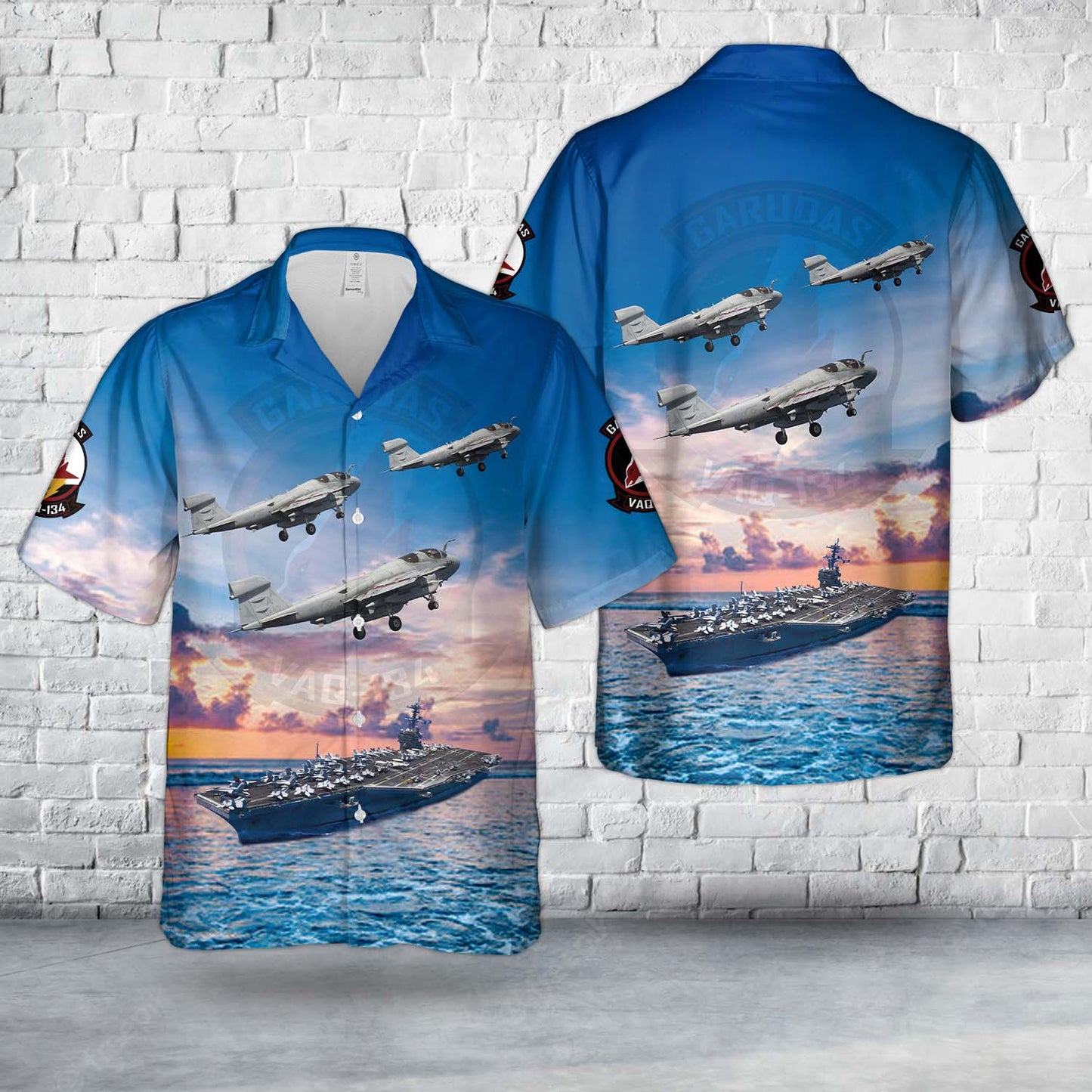 US Navy EA-6B Prowler Of Electronic Attack Squadron 134 (VAQ-134) And USS (CVN 70) Hawaiian Shirt