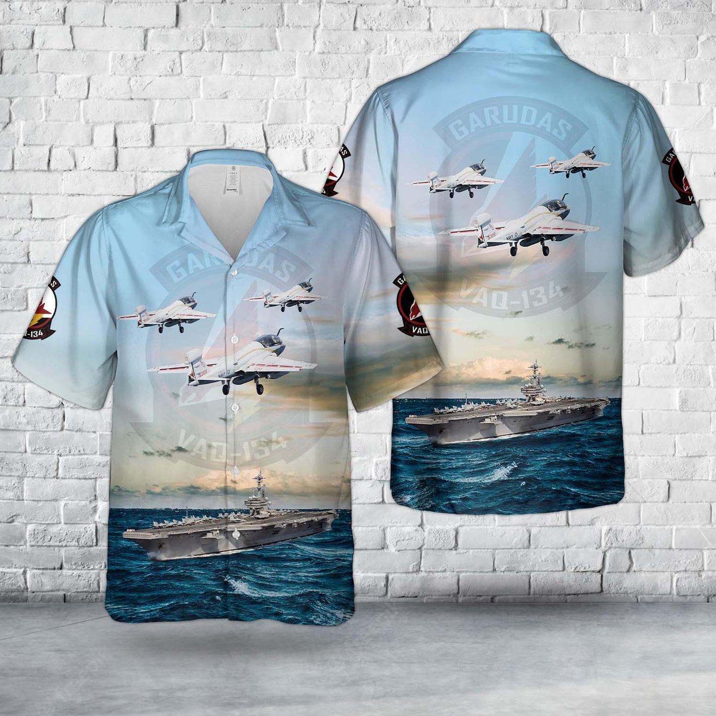 US Navy EA-6B Prowler Of Electronic Attack Squadron 134 (VAQ-134) And USS (CVN 77) Hawaiian Shirt