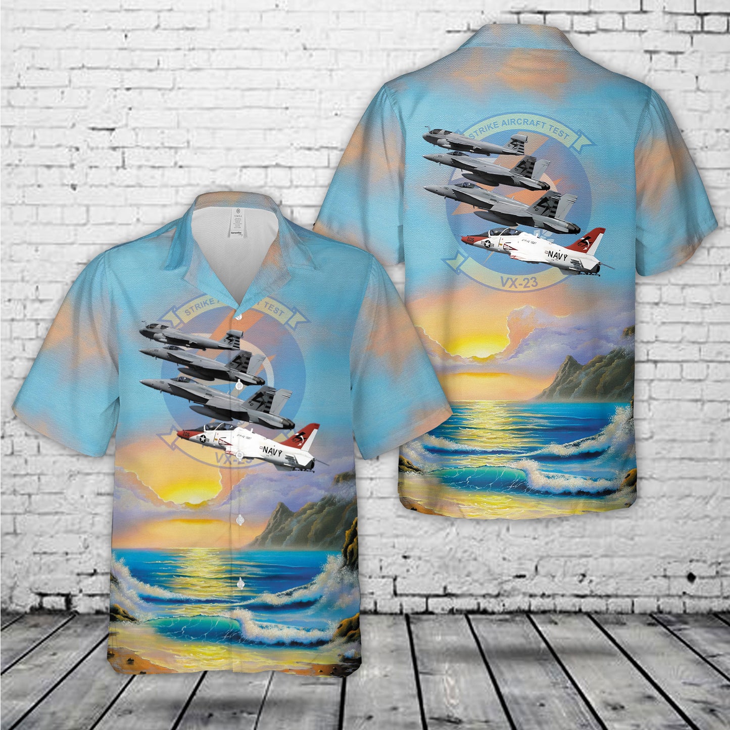 US Navy EA-6B, F/A-18E, F/A-18C and T-45 Of Air Test and Evaluation Squadron 23 (VX-23) Hawaiian Shirt