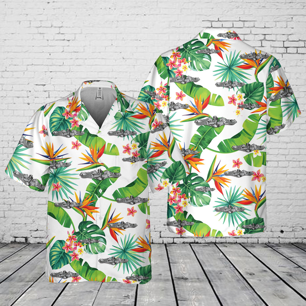 US Navy Enlisted Submarine Dolphins ( Silver) Pocket Hawaiian Shirt