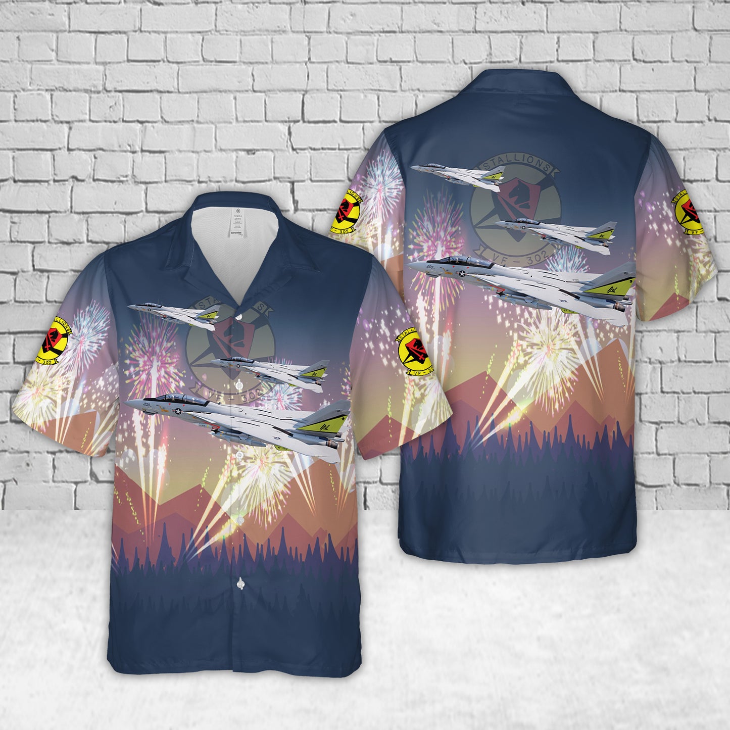 US Navy F-14A Tomcat Of VF-302 "Stallions" , 4th Of July Hawaiian Shirt