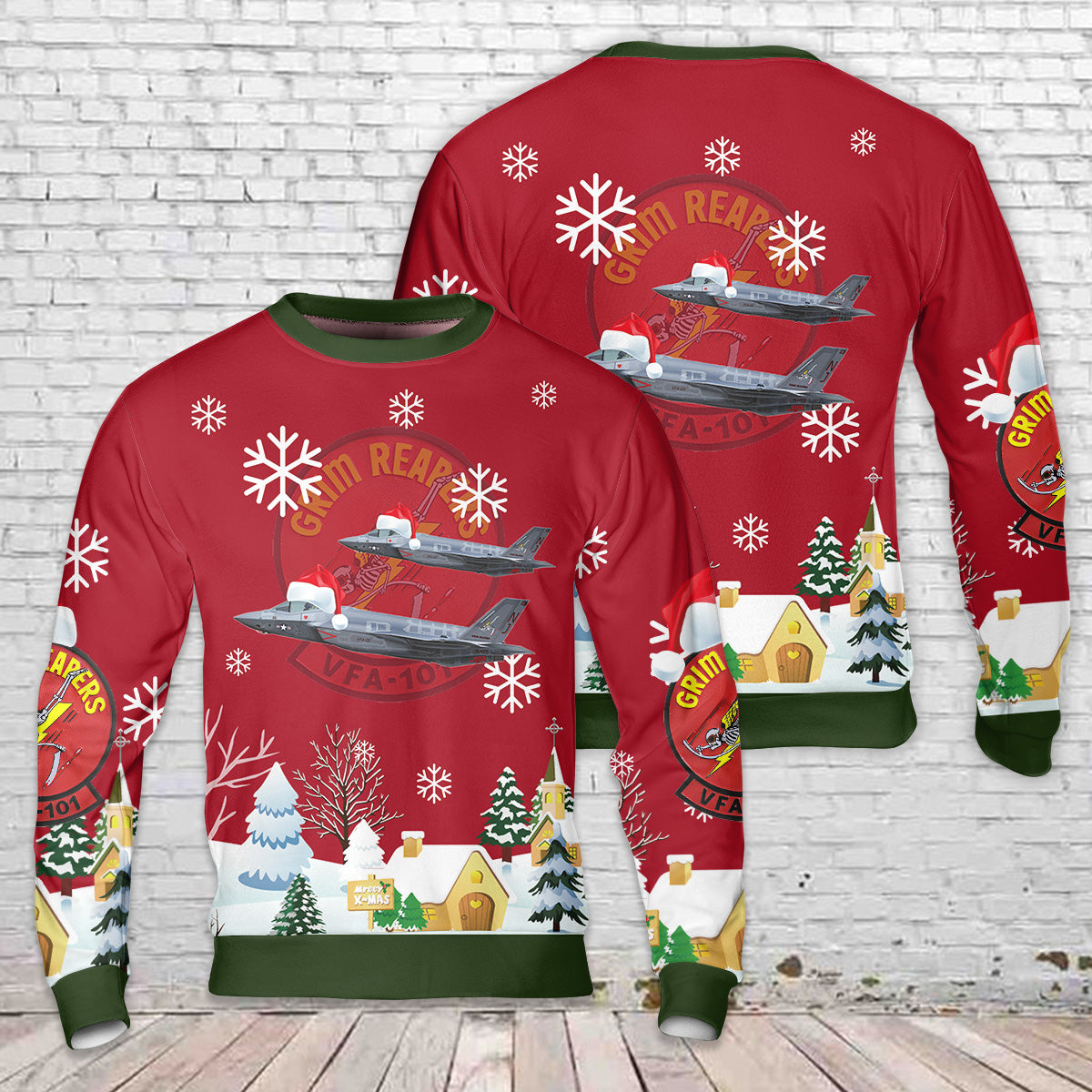 US Navy F-35C Lightning II VFA-101 Grim Reapers, NJ101, 168733 - Eglin AFB, FL Christmas AOP Sweater