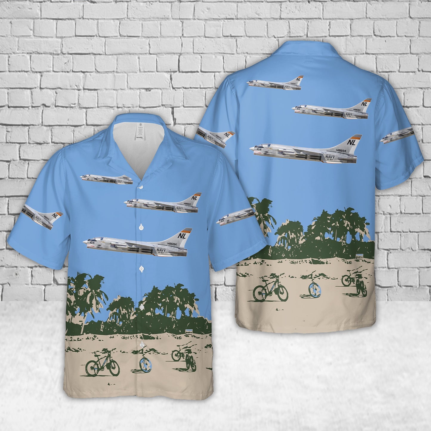 US Navy F-8D (F8U-2N) Crusader VF-154 Black Knights, NL414 / 148694. CVW-15, USS Coral Sea CVA-43, 1965 Hawaiian Shirt