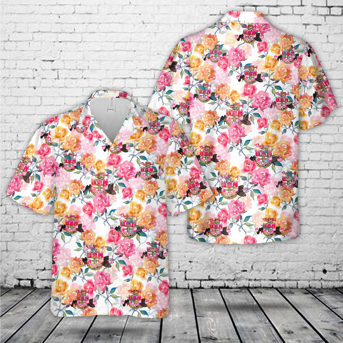 US Navy Female Chick Chief CPO Pink 3 Hawaiian Shirt