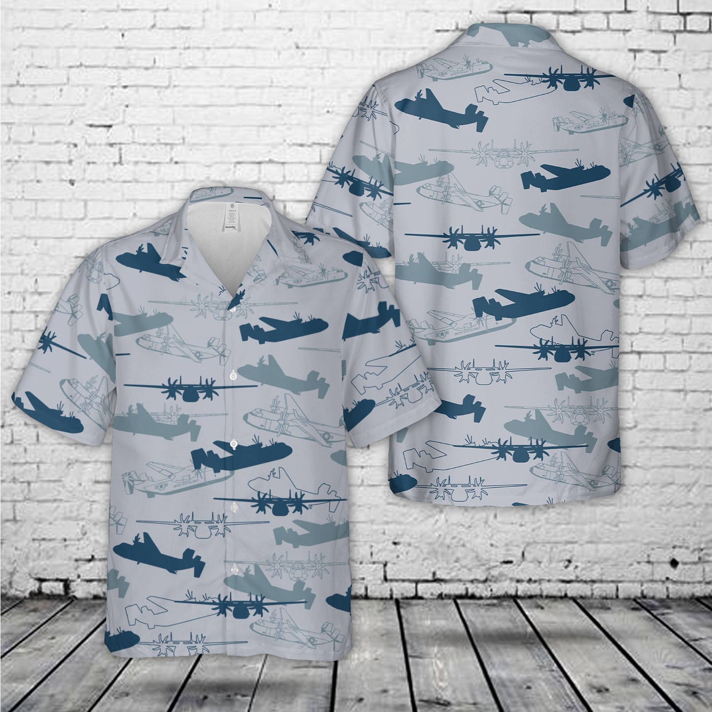US Navy Grumman C2A Greyhound Aircraft Silhouettes Hawaiian Shirt