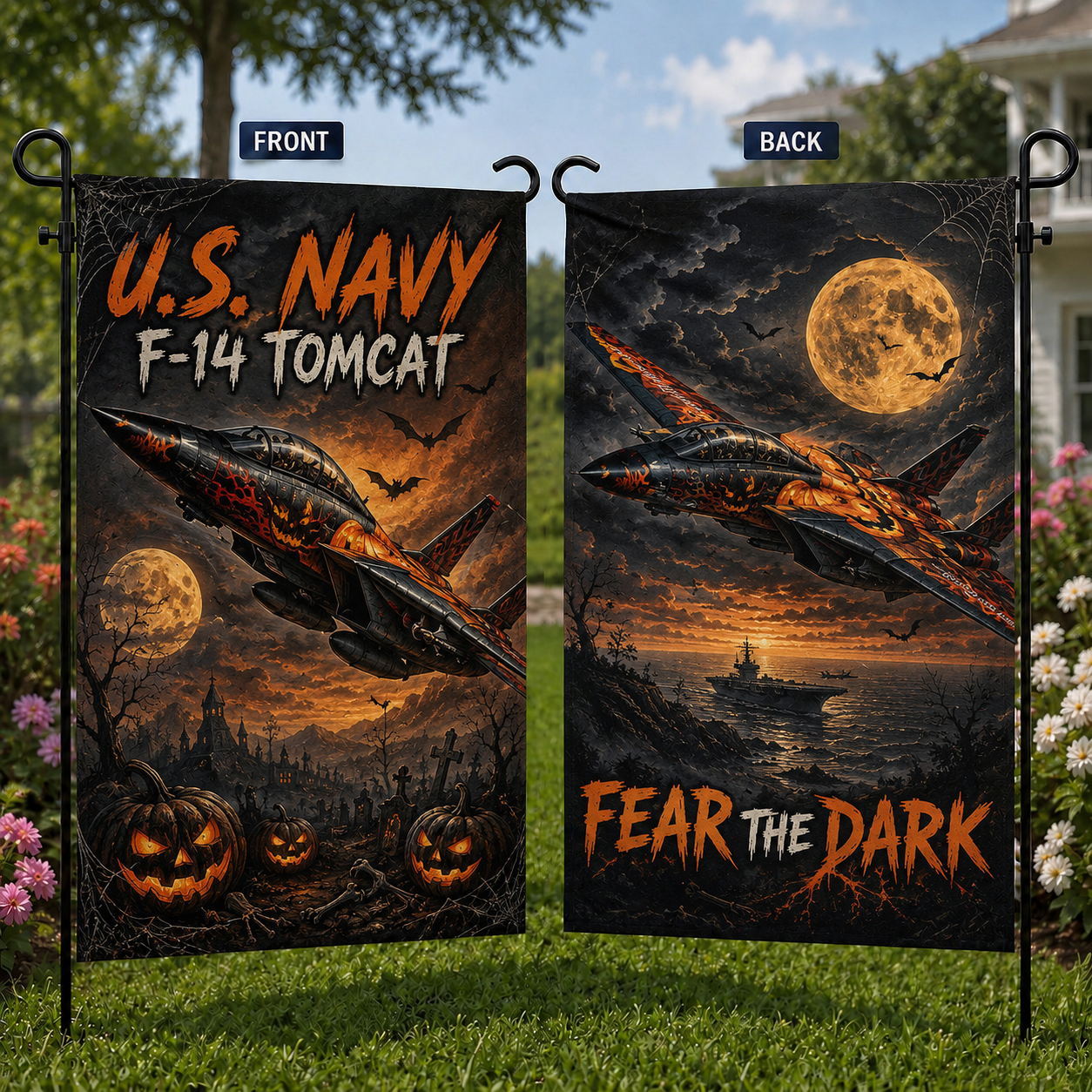 US Navy Halloween Grumman F-14 Tomcat Double Sided Garden Flag