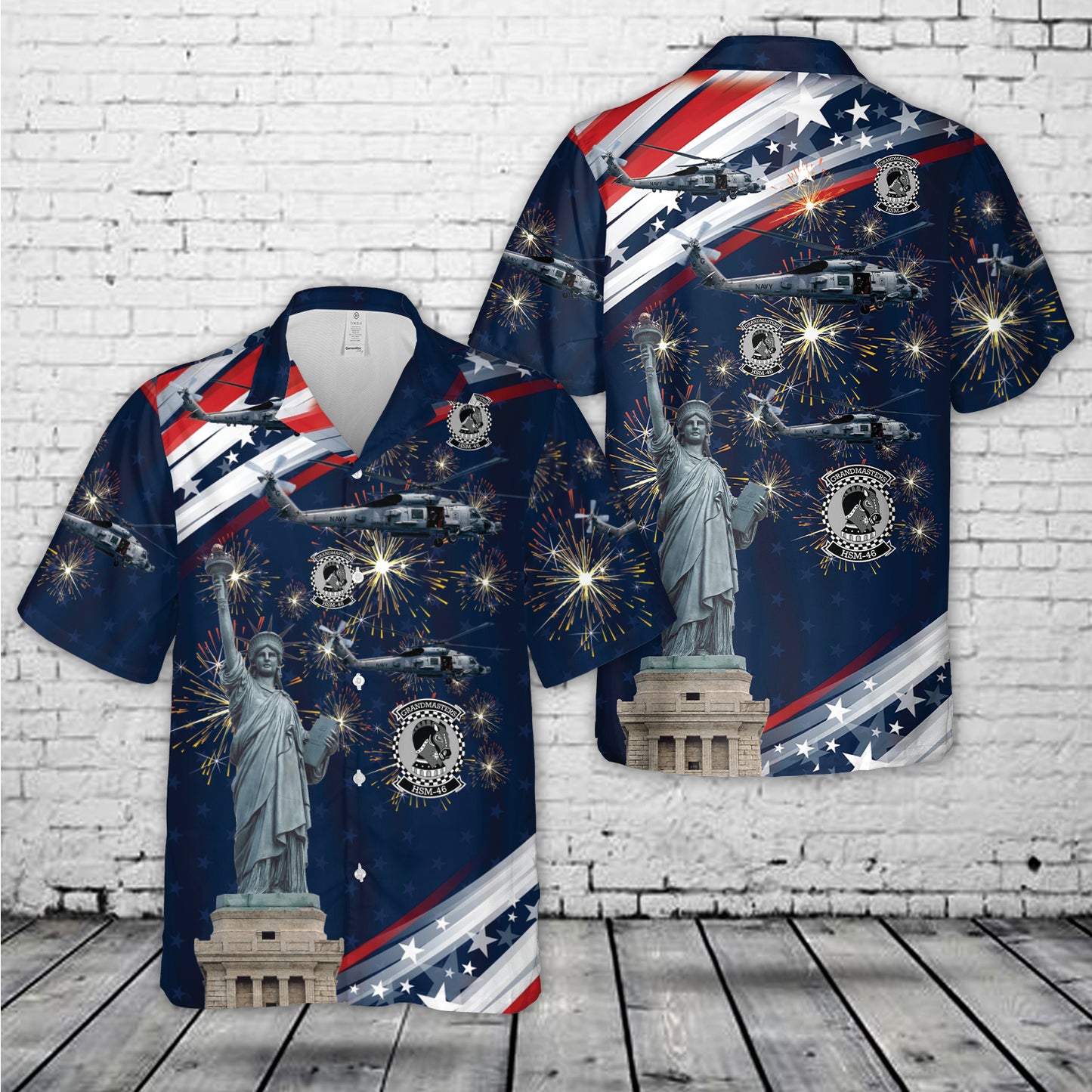 US Navy Helicopter Maritime Strike Four Six (HSM-46), "Grandmasters", MH-60R Seahawk, 4th Of July Hawaiian Shirt