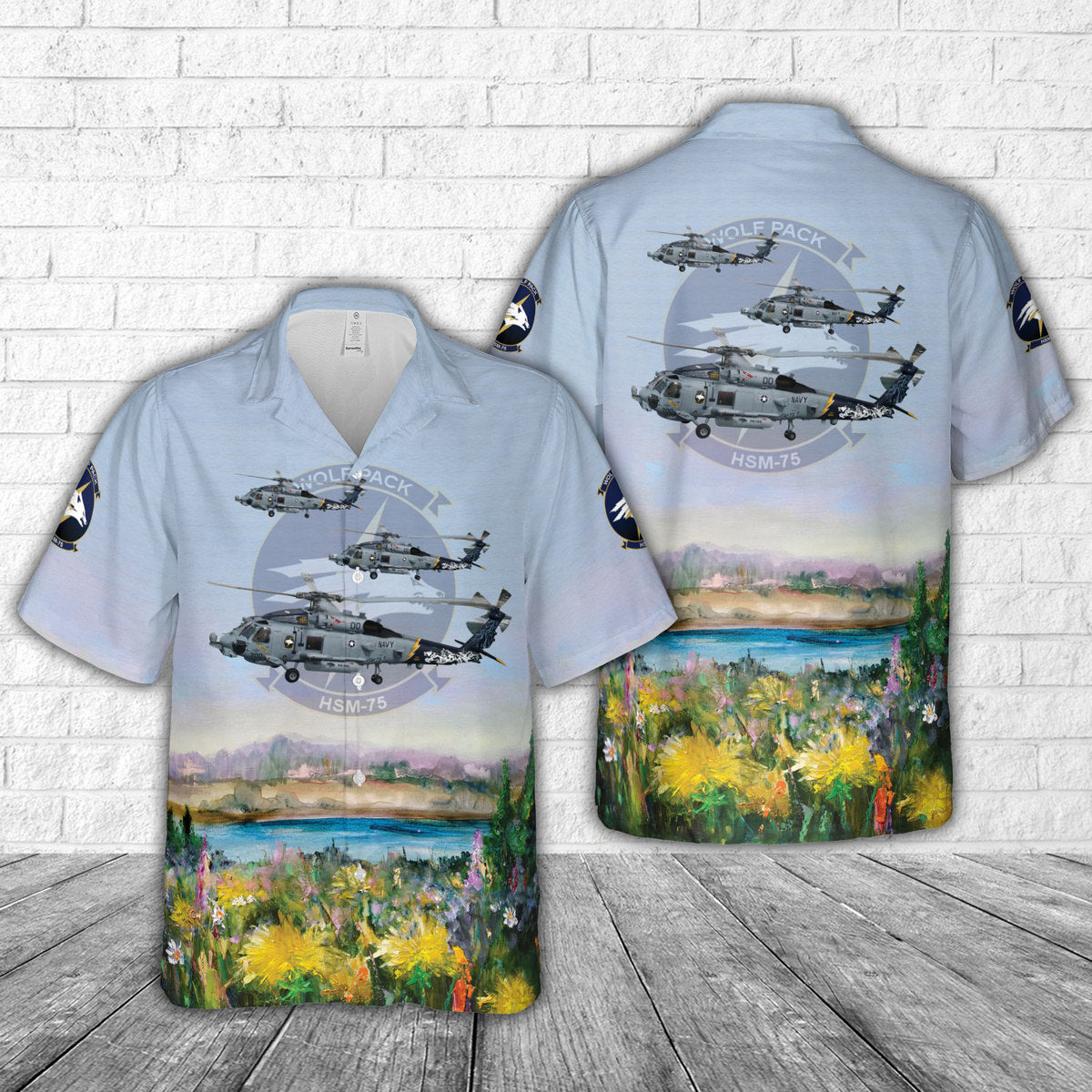 US Navy Helicopter Maritime Strike Squadron 75 (HELMARSTRIKERON 75) HSM-75 Wolfpack MH-60R Seahawk Hawaiian Shirt