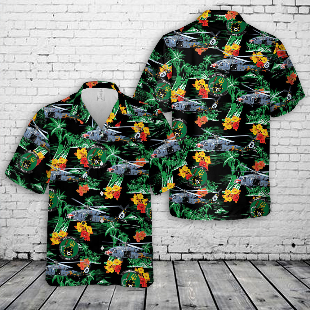 US Navy Helicopter Sea Combat Squadron Eight (HSC-8) Eightballers MH-60S Seahawk Hawaiian Shirt