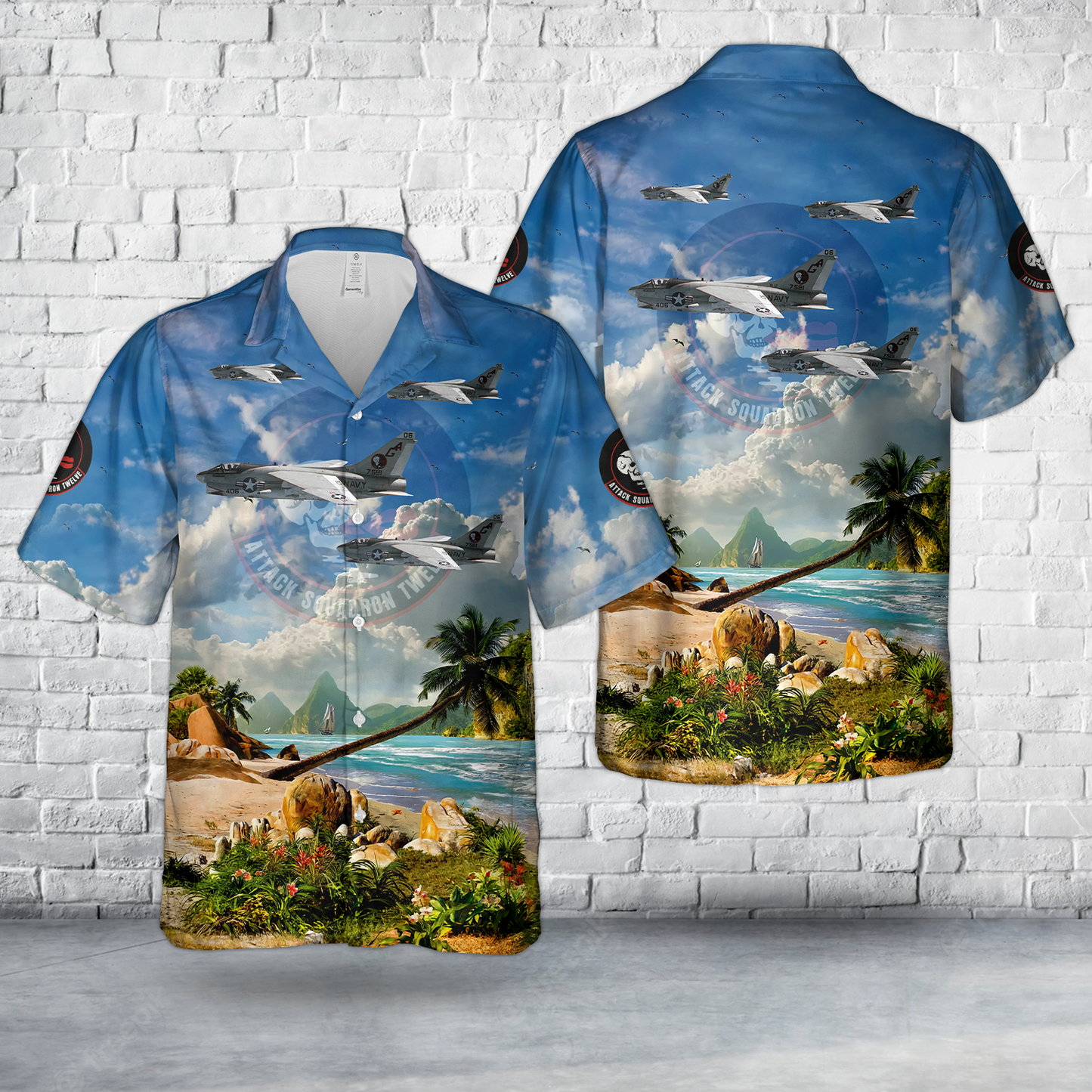 US Navy Ling-Temco-Vought A-7E-8-CV Corsair II (BuNo 157581) of Attack Squadron 12 (VA-12) "Flying Ubangis" Hawaiian Shirt