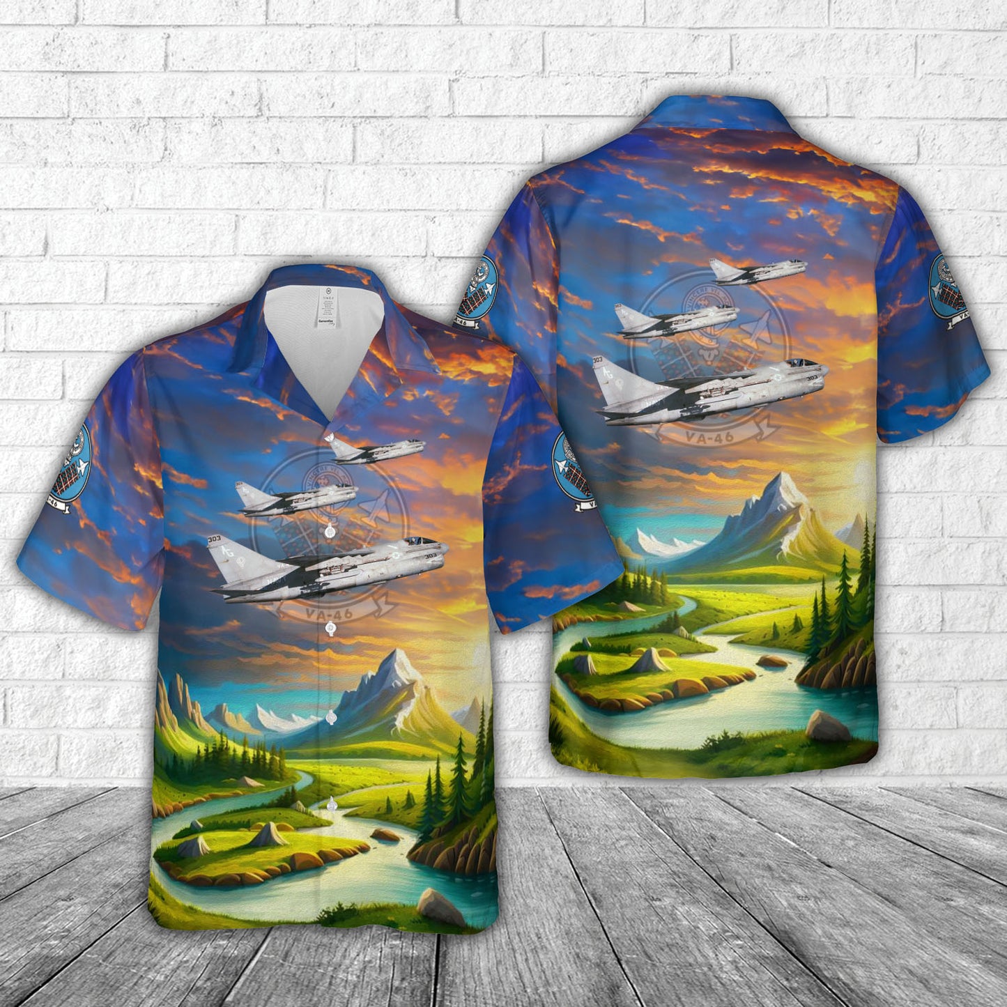 US Navy Ling-Temco-Vought A-7E Corsair II (BuNo 160713) from Attack Squadron 46 (VA-46) 'Clansmen' Hawaiian Shirt