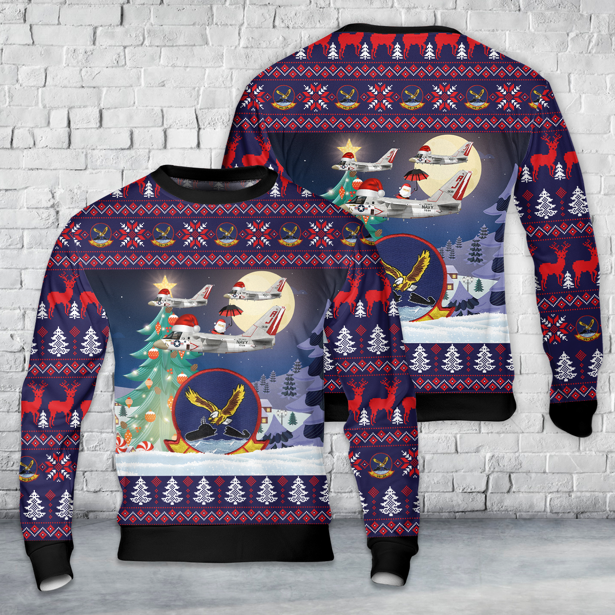 US Navy Lockheed Martin S-3A Viking VS-24 Scouts Christmas AOP Sweater