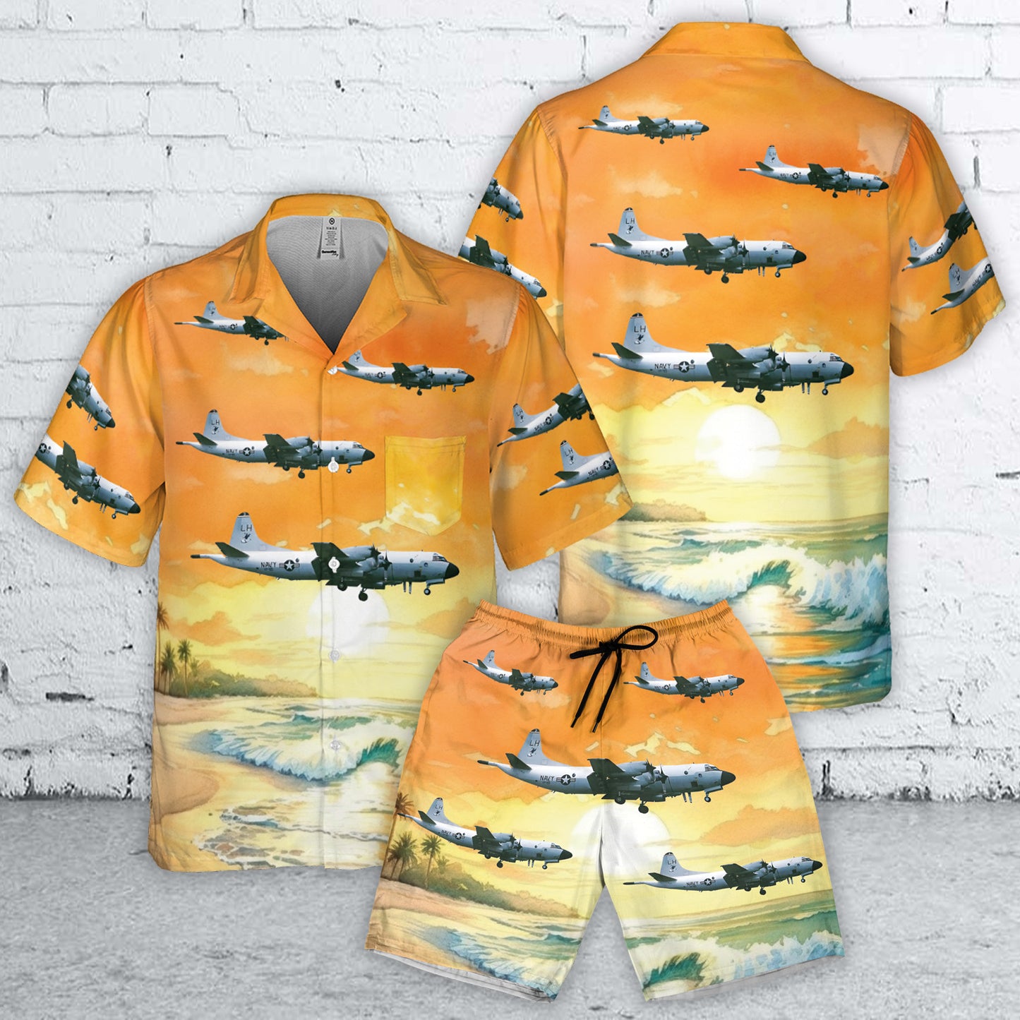 US Navy Lockheed P-3 Orion Patrol Squadron 93 Combo Pocket Hawaiian Shirt And Hawaiian Shorts