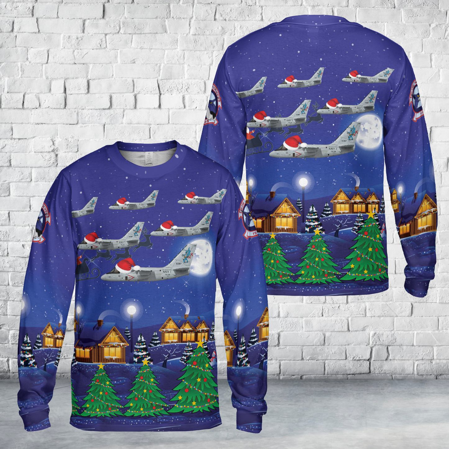 US Navy Lockheed S-3B Viking VS-35 Blue Wolves, NK700/159387 - CVW-14, NAS North Island, 2003 Christmas AOP Long Sleeve Shirt