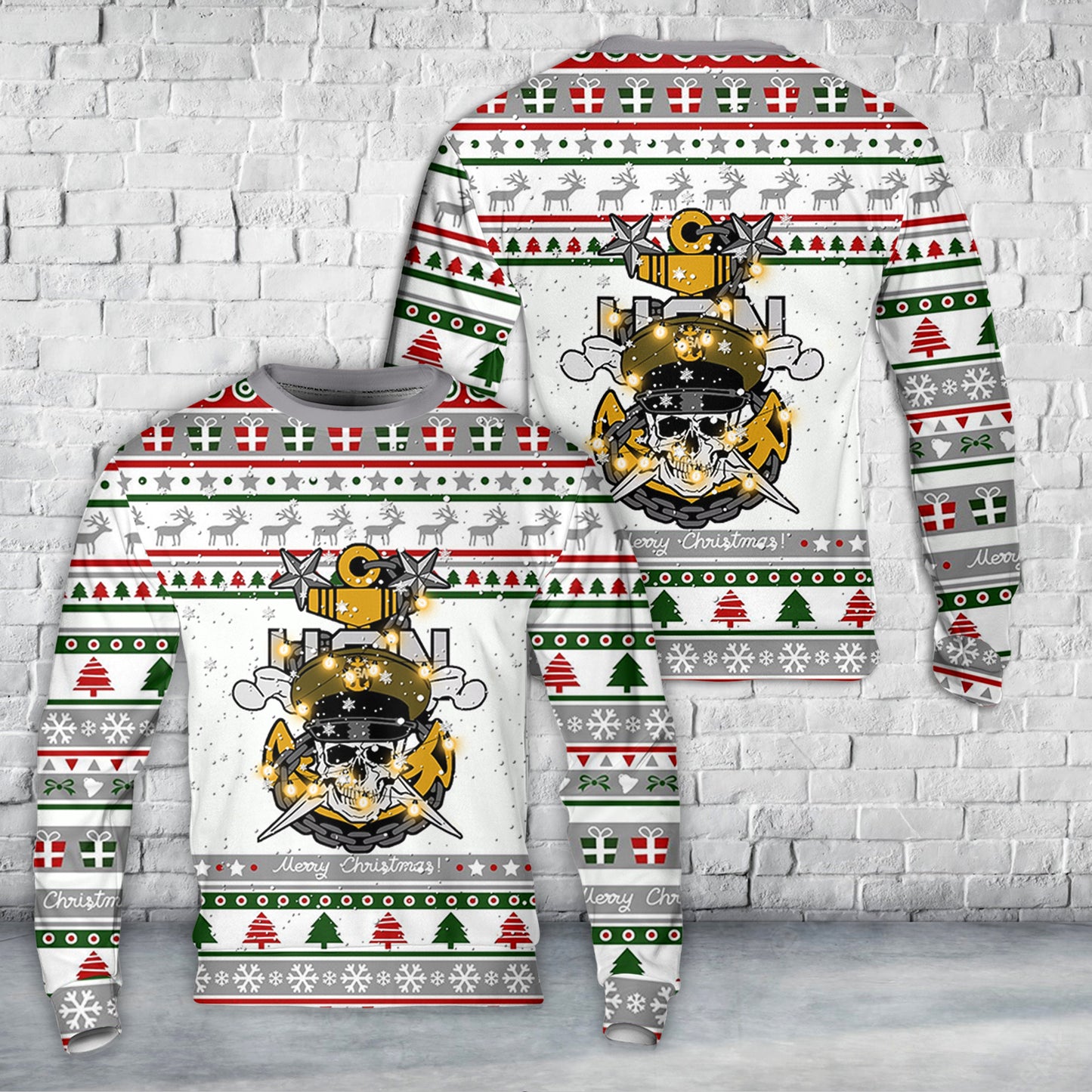 US Navy Master Chief Skull and Cross Bones anchor Christmas Sweater