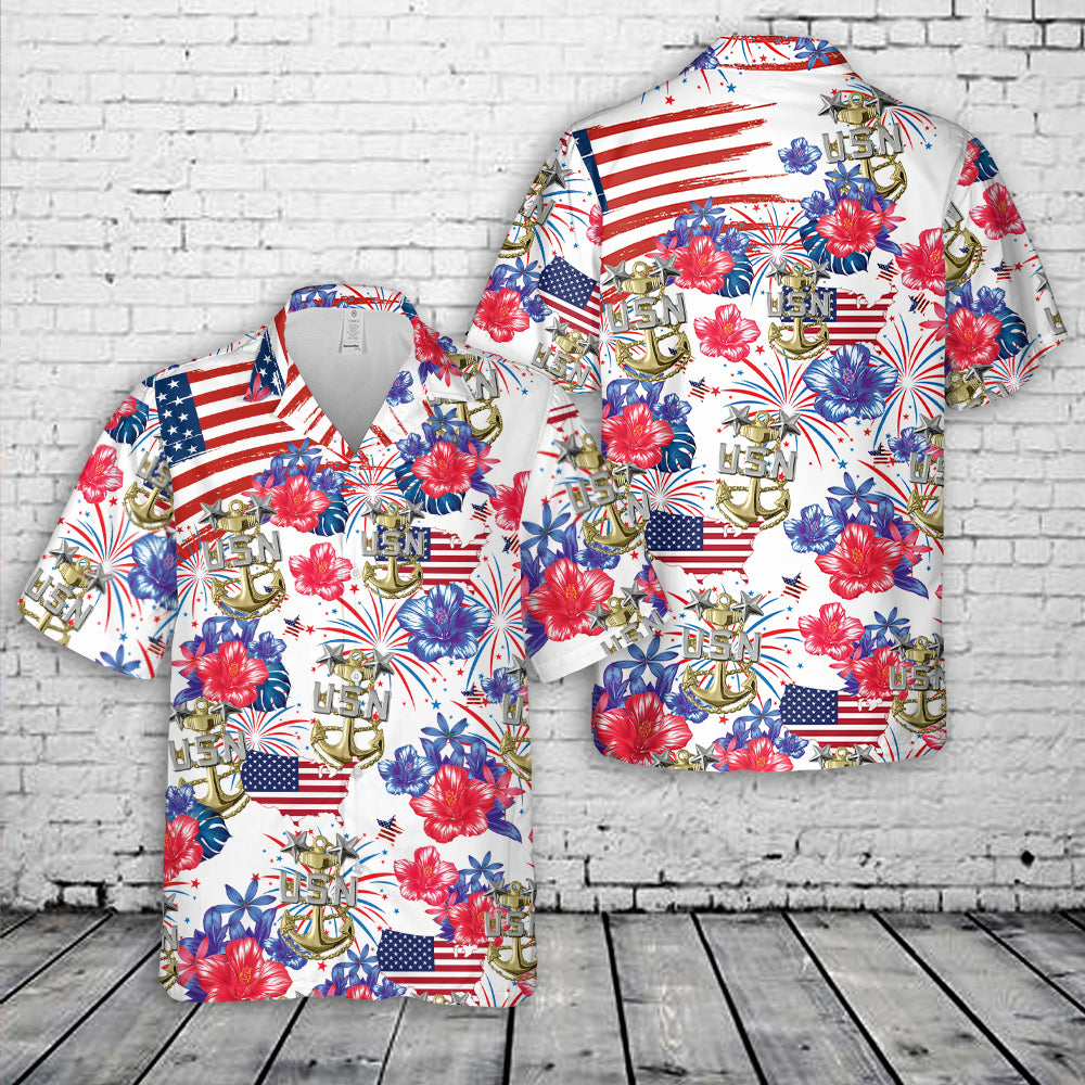 US Navy Master Chief, 4th Of July Hawaiian Shirt