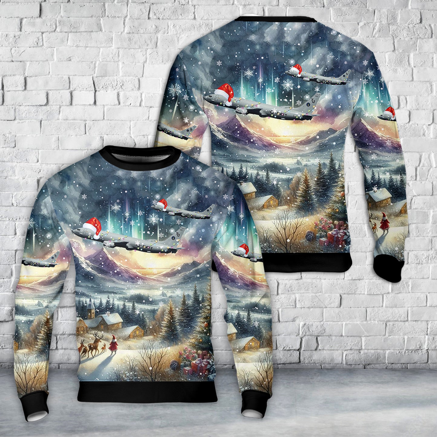 US Navy Patrol Squadron Four (VP-4) 'Skinny Dragons' Boeing P-8A Poseidon (BuNo 169009) Christmas AOP Sweater