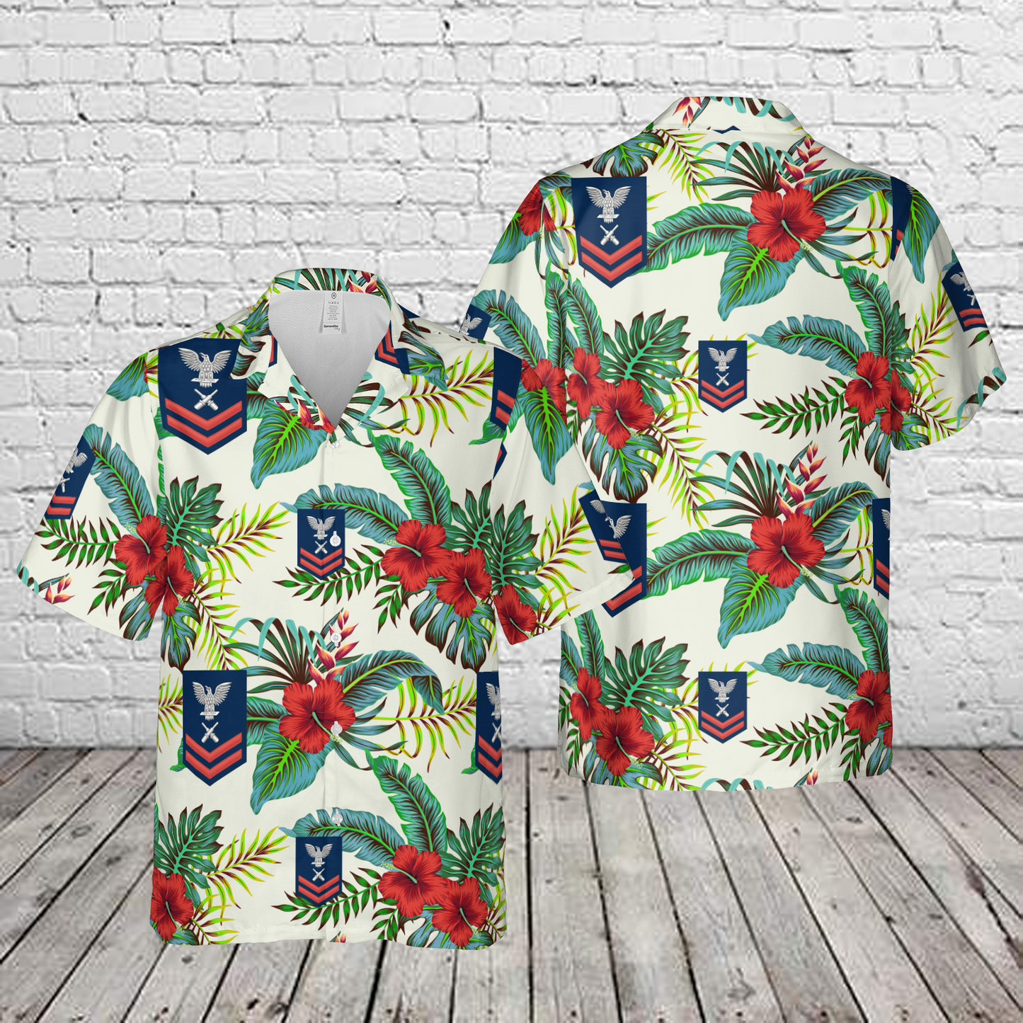 US Navy Red E-5 Gunner's Mate GM Hawaiian Shirt