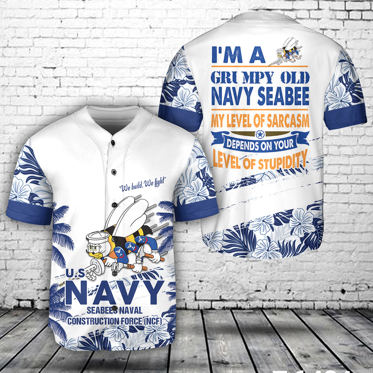 US Navy SEABEES Naval Construction Force (NCF) Baseball Jersey