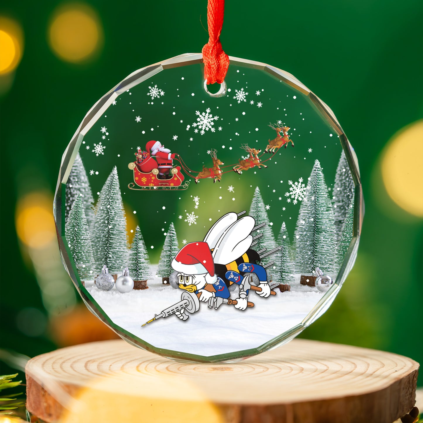 US Navy SEABEES Naval Construction Force (NCF) Christmas Glass Ornament