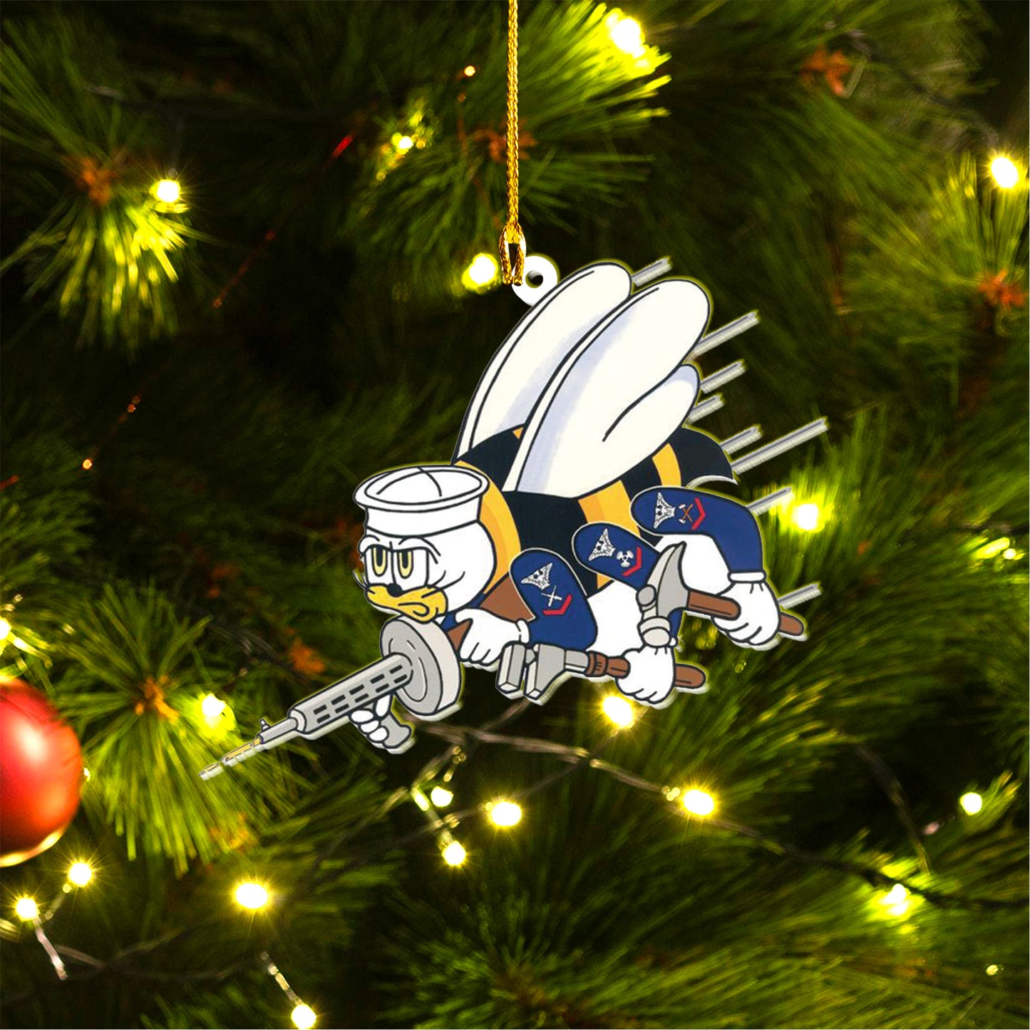 US Navy SEABEES Naval Construction Force (NCF) Custom shape 2-sided Acrylic Ornament