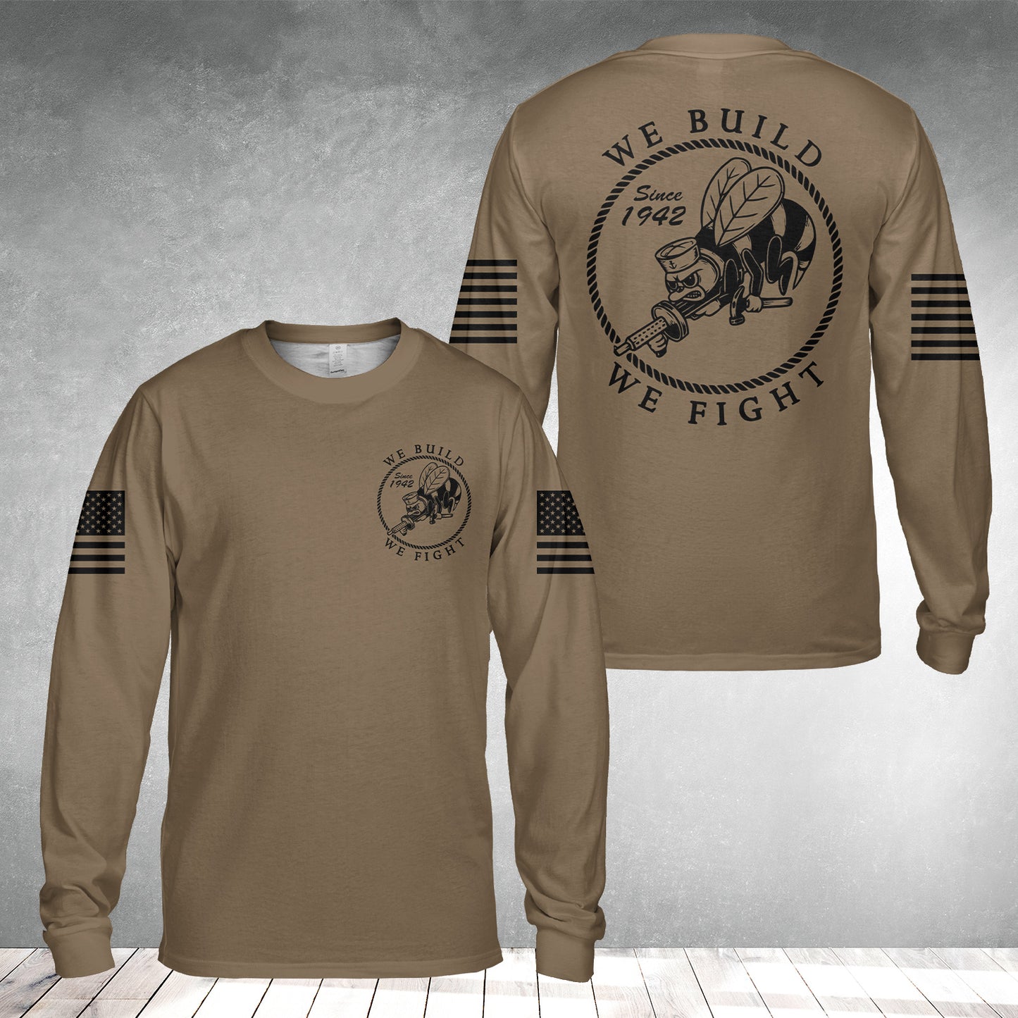 US Navy Seabee 1942 AOP Long Sleeve Shirt