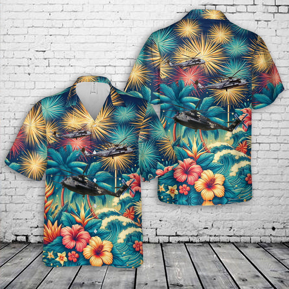 US Navy Sikorsky CH-53E Super Stallion With Palm Tree And Firework Hawaiian Shirt