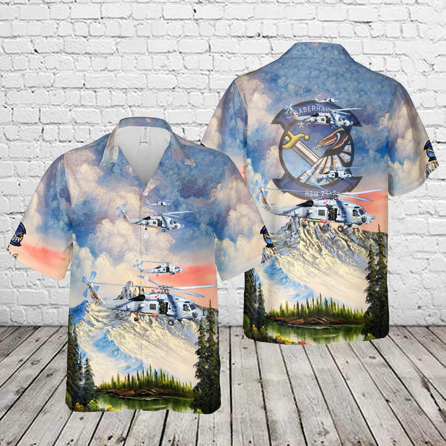 US Navy Sikorsky MH-60R Seahawks, NE 700 166541 and NE 712 166556 of HSM-77 'Sabrehawks' Hswaiian Shirt