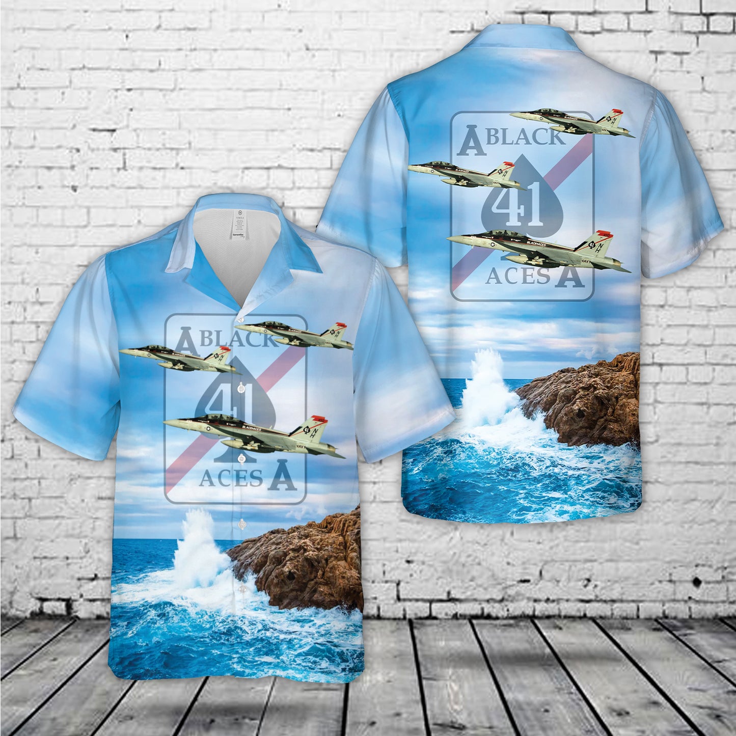 US Navy Strike Fighter Squadron 41 (VFA-41) "Black Aces" F/A-18F Hawaiian Shirt