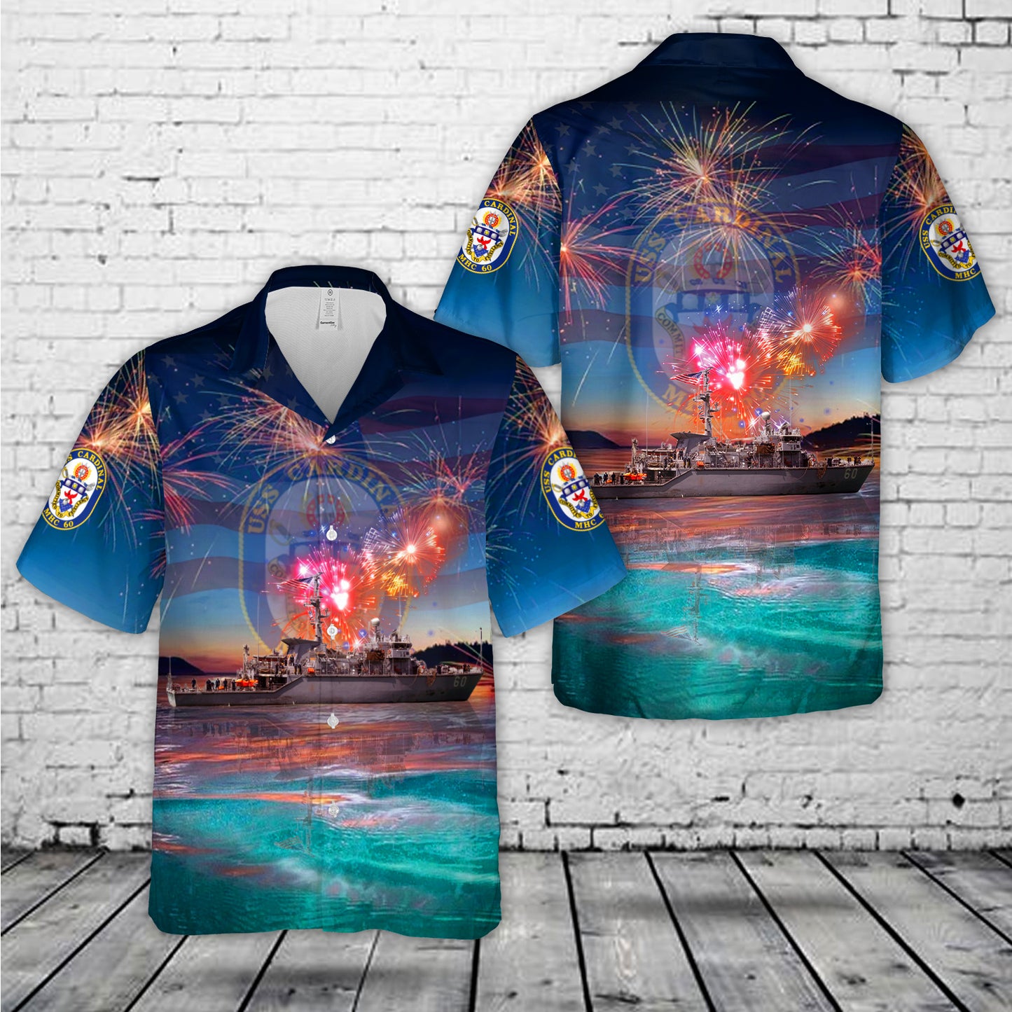 US Navy USS Cardinal (MHC-60), 4th Of July Hawaiian Shirt