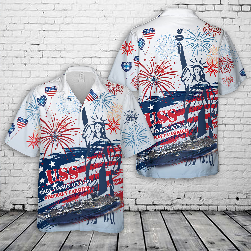 US Navy USS Carl Vinson (CVN-70) Aircraft Carrier, 4th Of July Hawaiian Shirt