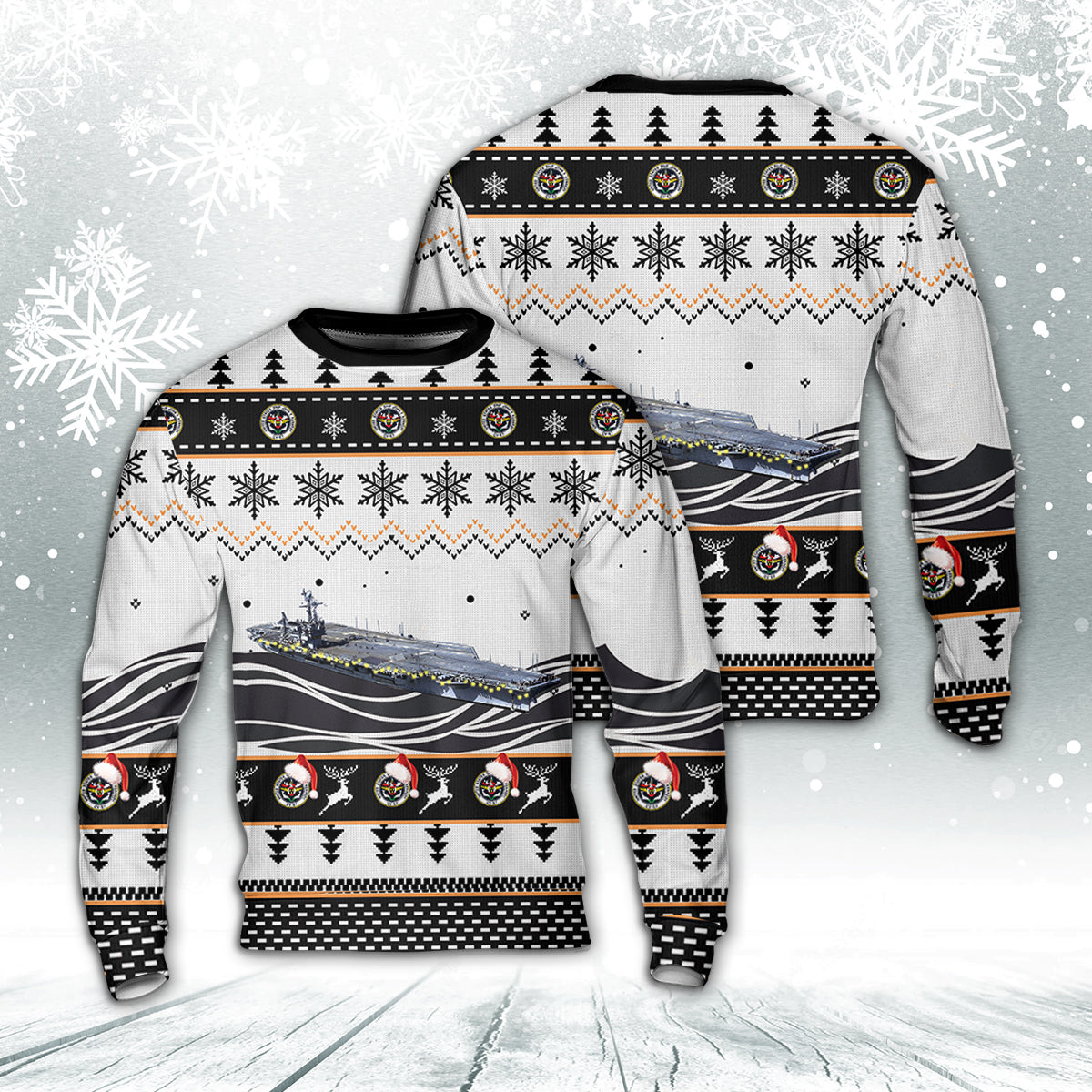 US Navy USS (CV-67) Christmas AOP Sweater
