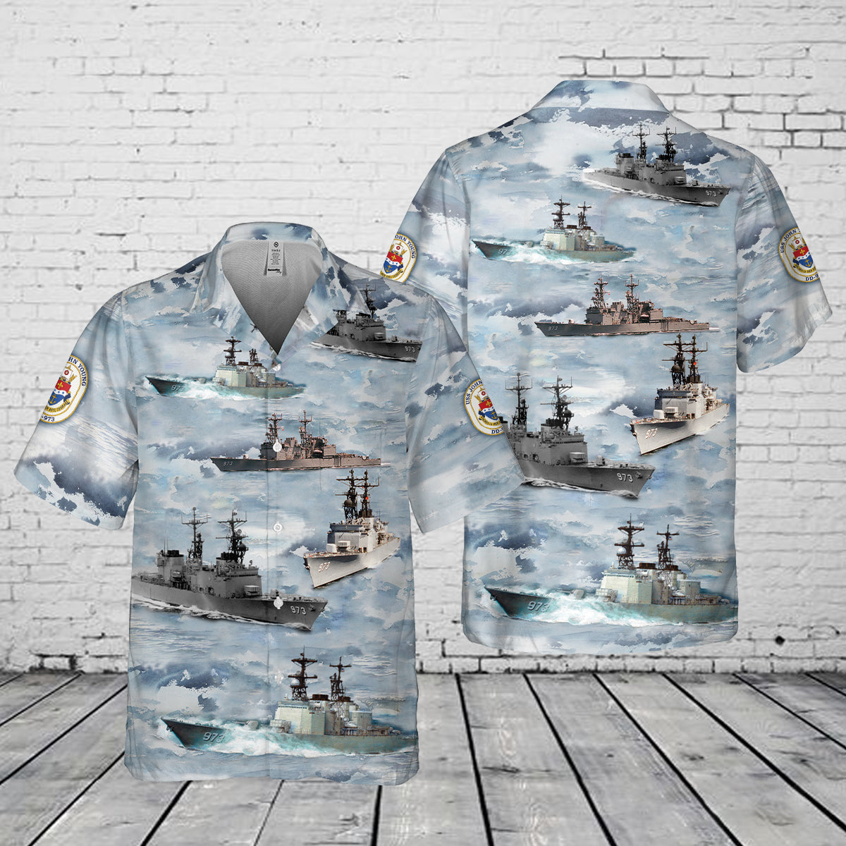 US Navy USS John Young (DD-973) Pocket Hawaiian Shirt
