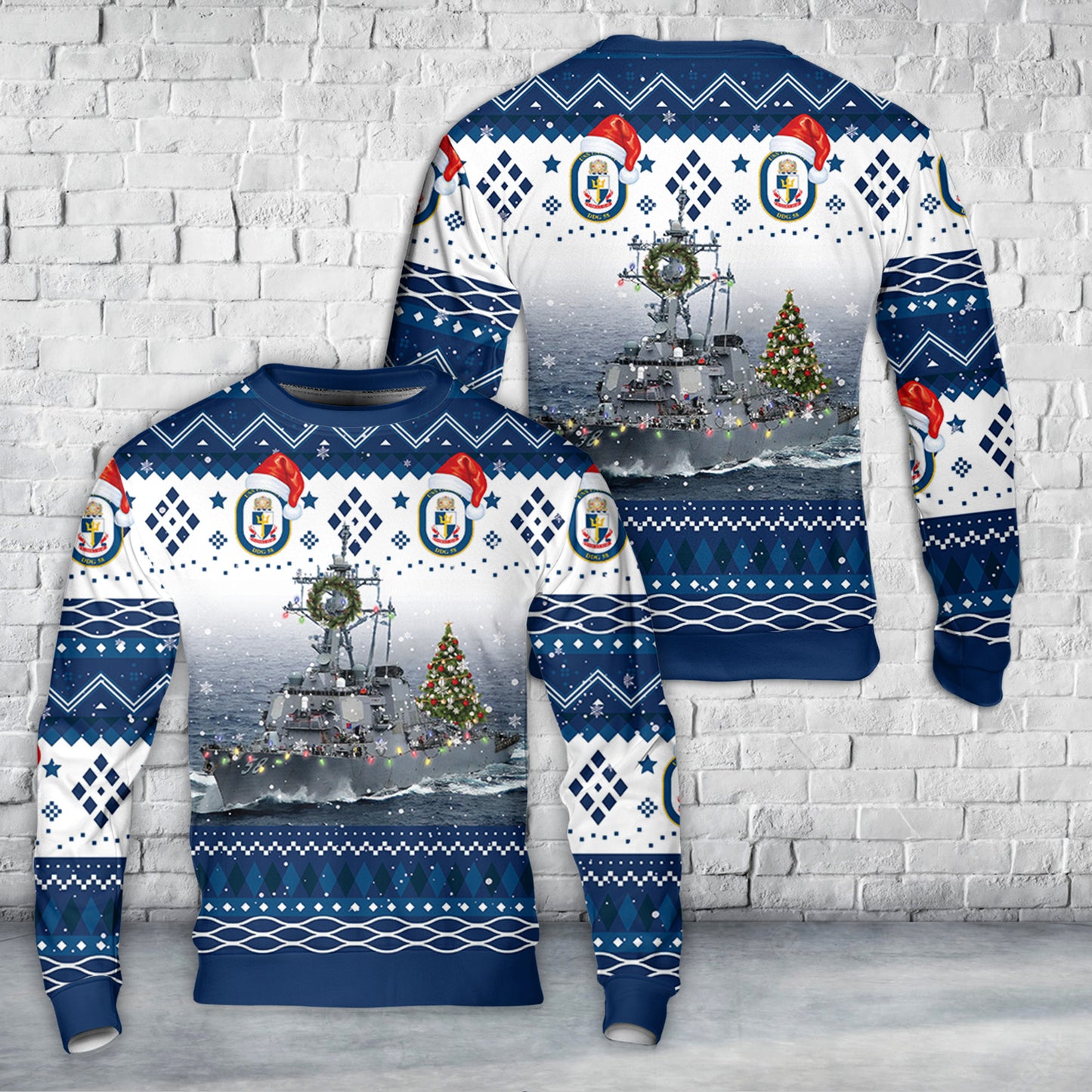 US Navy USS Laboon (DDG-58) Arleigh Burke-class destroyer Christmas AOP Sweater