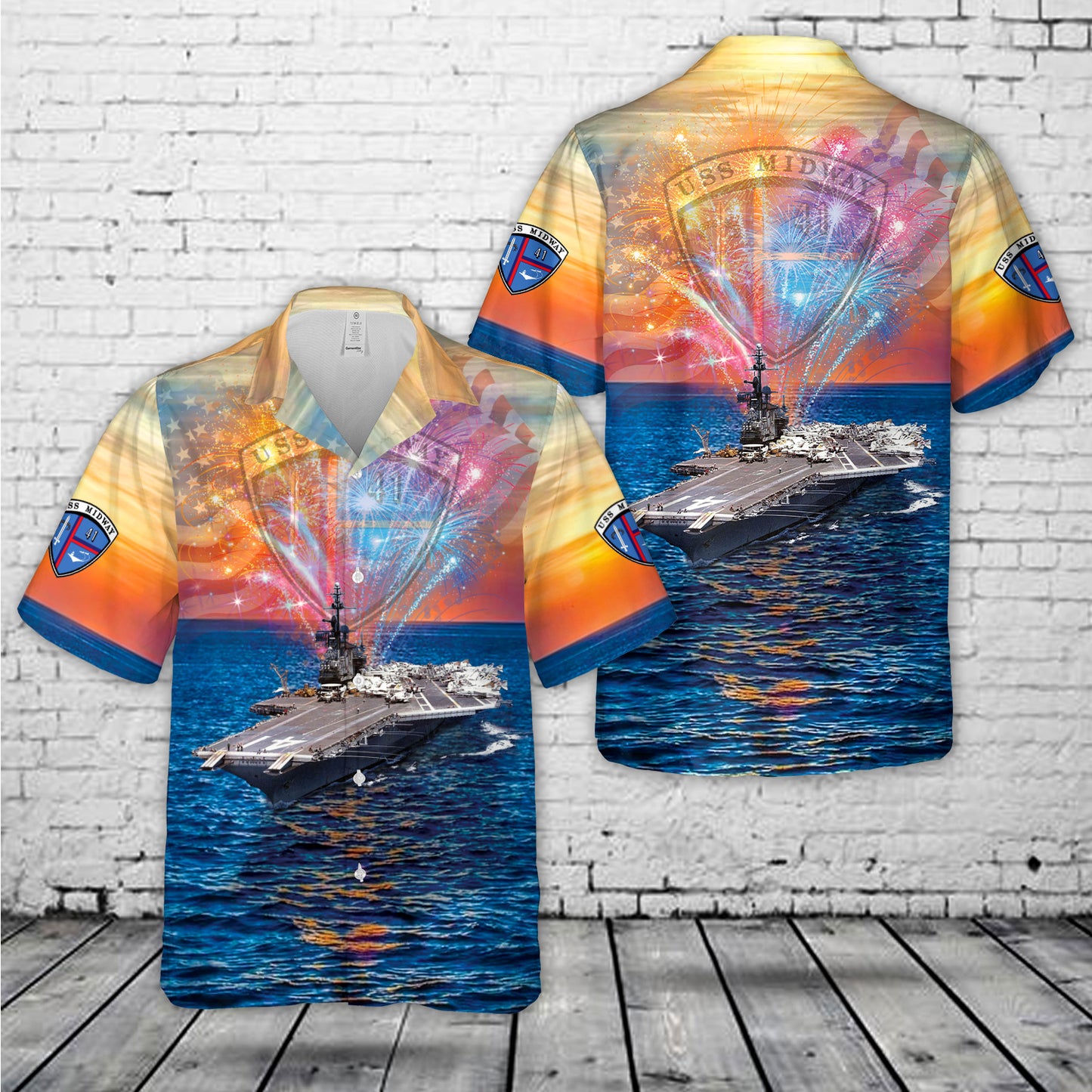 US Navy USS Midway (CV-41), 4th Of July Hawaiian Shirt