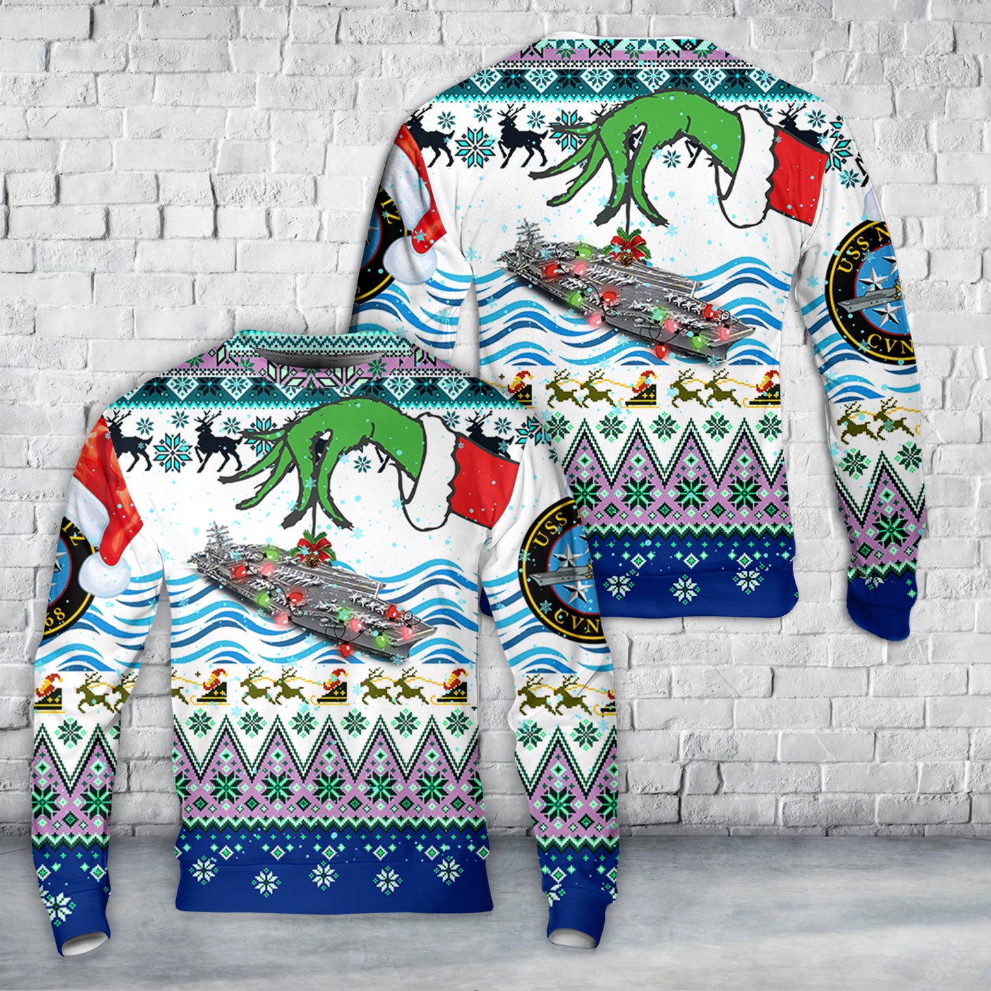 US Navy USS Nimitz (CVN-68) Christmas AOP Sweater